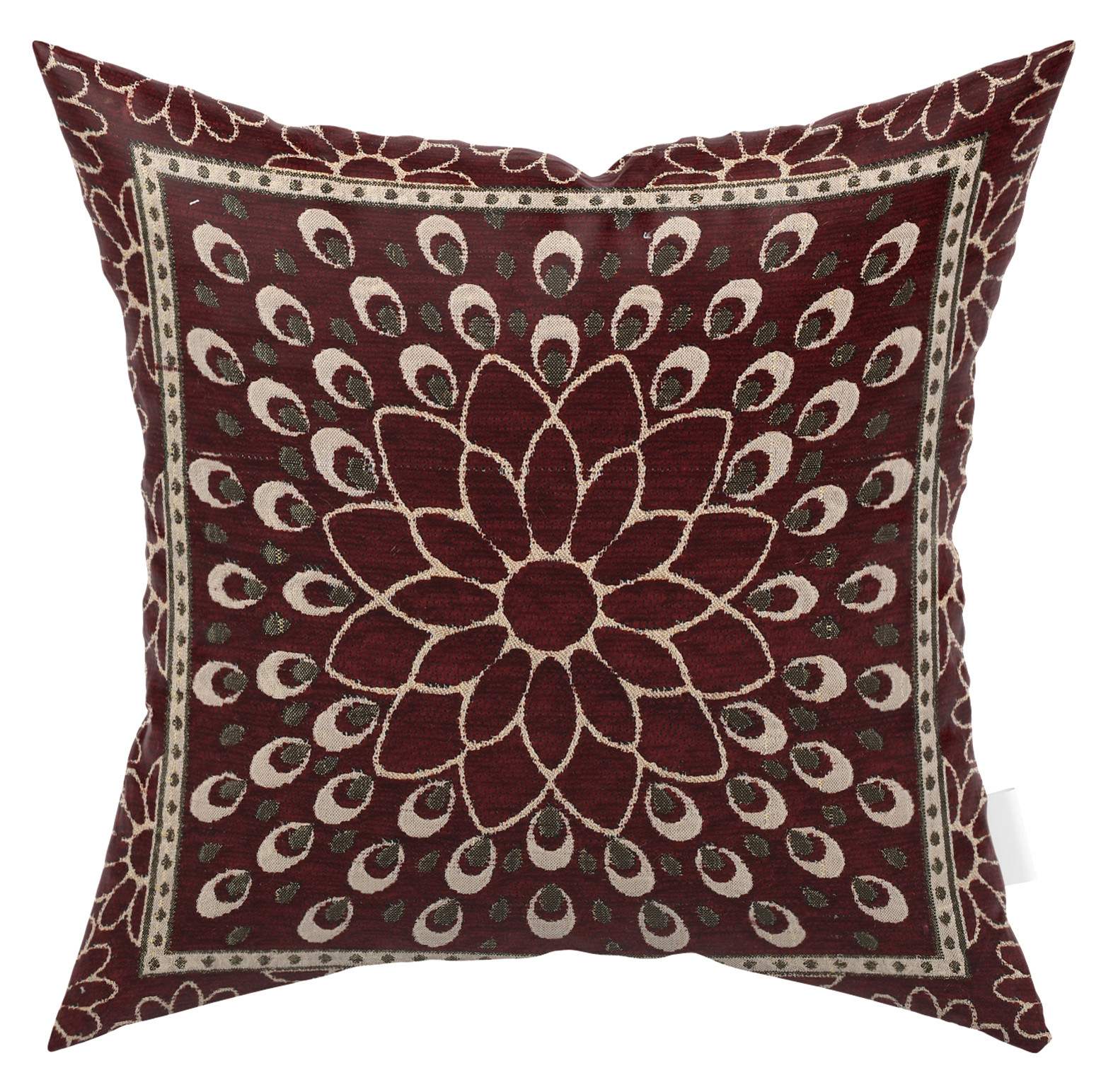 Kuber Industries Velvet Rangoli Design Soft Decorative Square Throw Pillow Cover, Cushion Covers, Pillow Case For Sofa Couch Bed Chair 16x16 Inch-(Maroon)