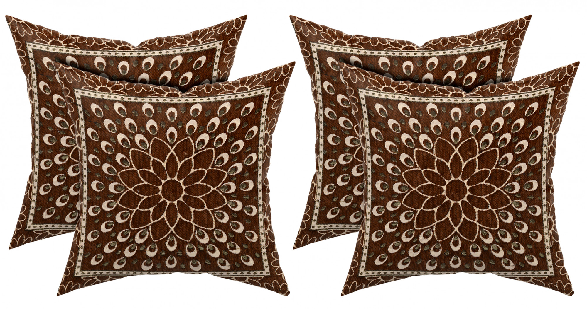 Kuber Industries Velvet Rangoli Design Soft Decorative Square Throw Pillow Cover, Cushion Covers, Pillow Case For Sofa Couch Bed Chair 16x16 Inch-(Brown)