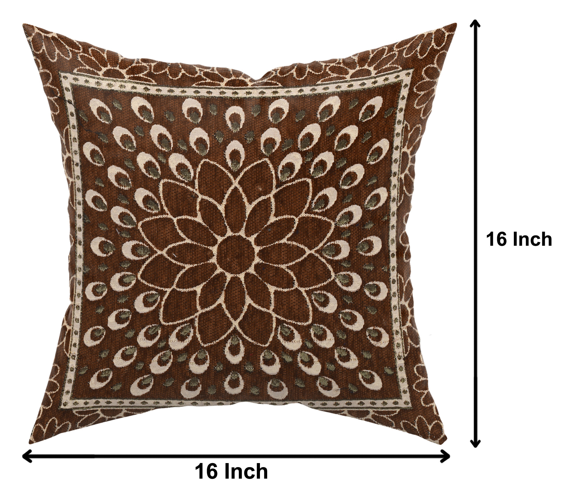 Kuber Industries Velvet Rangoli Design Soft Decorative Square Throw Pillow Cover, Cushion Covers, Pillow Case For Sofa Couch Bed Chair 16x16 Inch-(Brown)