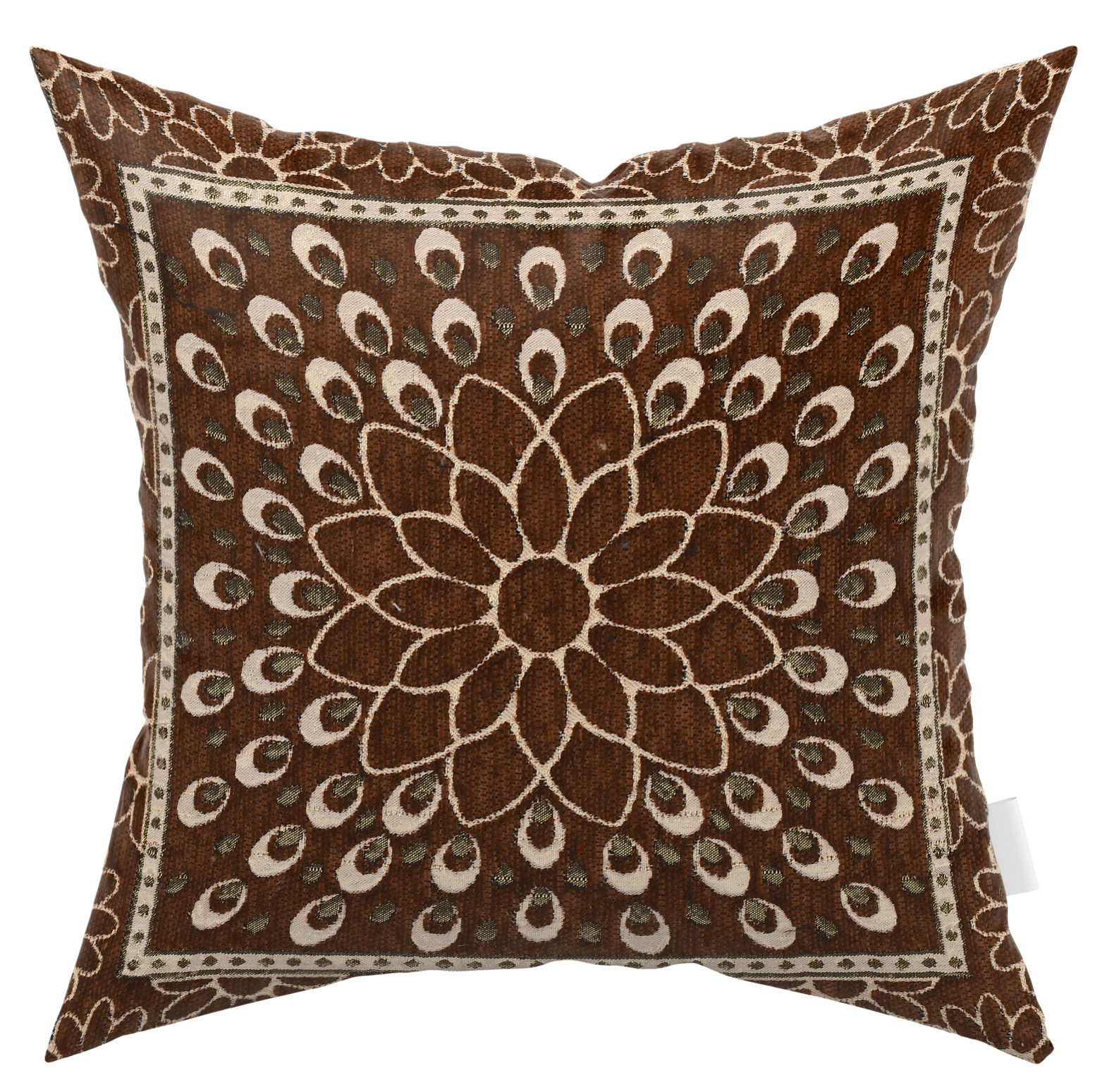 Kuber Industries Velvet Rangoli Design Soft Decorative Square Throw Pillow Cover, Cushion Covers, Pillow Case For Sofa Couch Bed Chair 16x16 Inch-(Brown)