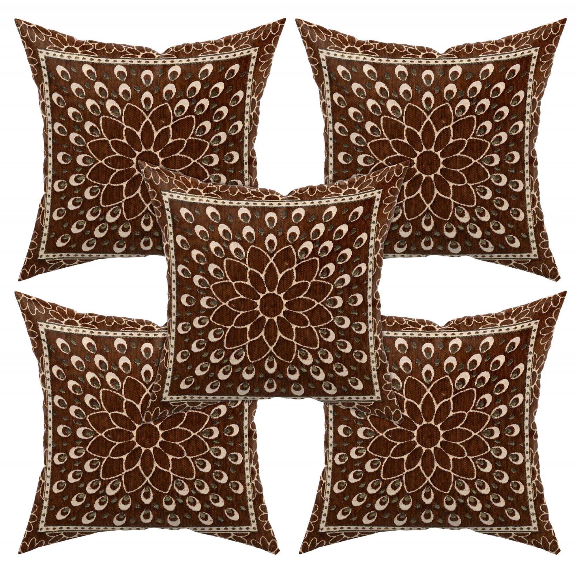 Kuber Industries Velvet Rangoli Design Soft Decorative Square Throw Pillow Cover, Cushion Covers, Pillow Case For Sofa Couch Bed Chair 16x16 Inch-(Brown)