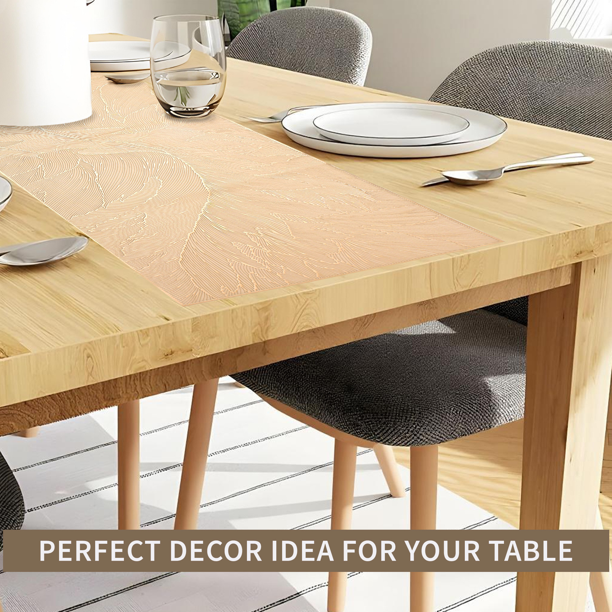 Kuber Industries Vinyl Fabric 16x36 Inch Dining Table Runner 4 Seater  Waterproof Center Table Runner for Living Room Home Decor and Office Use  Golden Feather