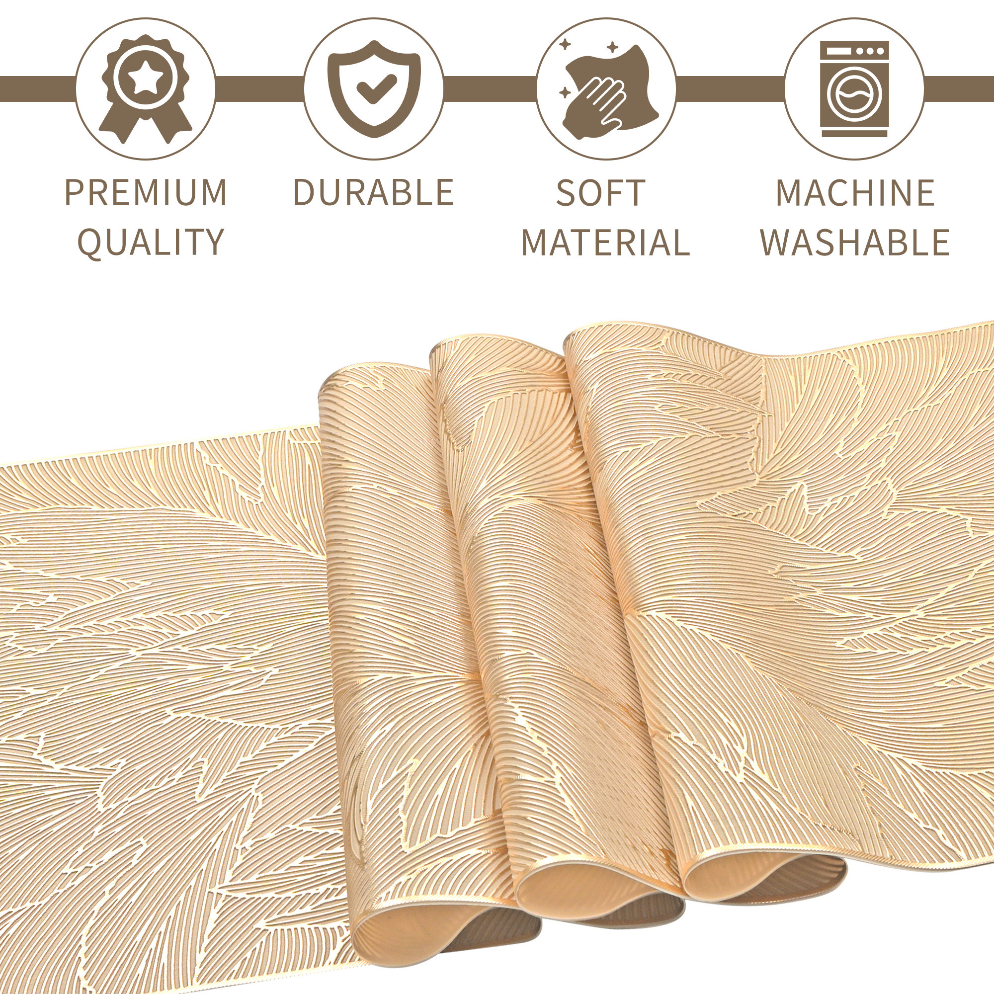 Kuber Industries Vinyl Fabric 16x36 Inch Dining Table Runner 4 Seater  Waterproof Center Table Runner for Living Room Home Decor and Office Use  Golden Feather