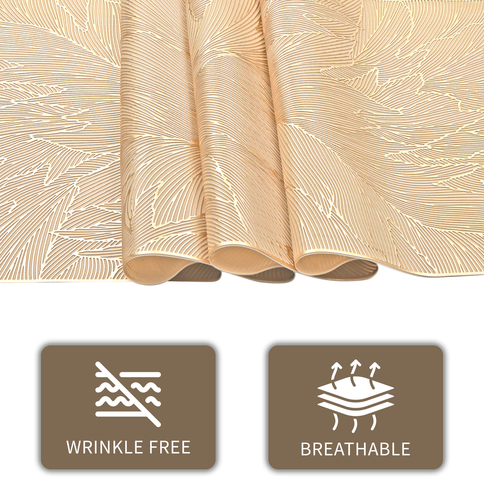 Kuber Industries Vinyl Fabric 16x36 Inch Dining Table Runner 4 Seater  Waterproof Center Table Runner for Living Room Home Decor and Office Use  Golden Feather