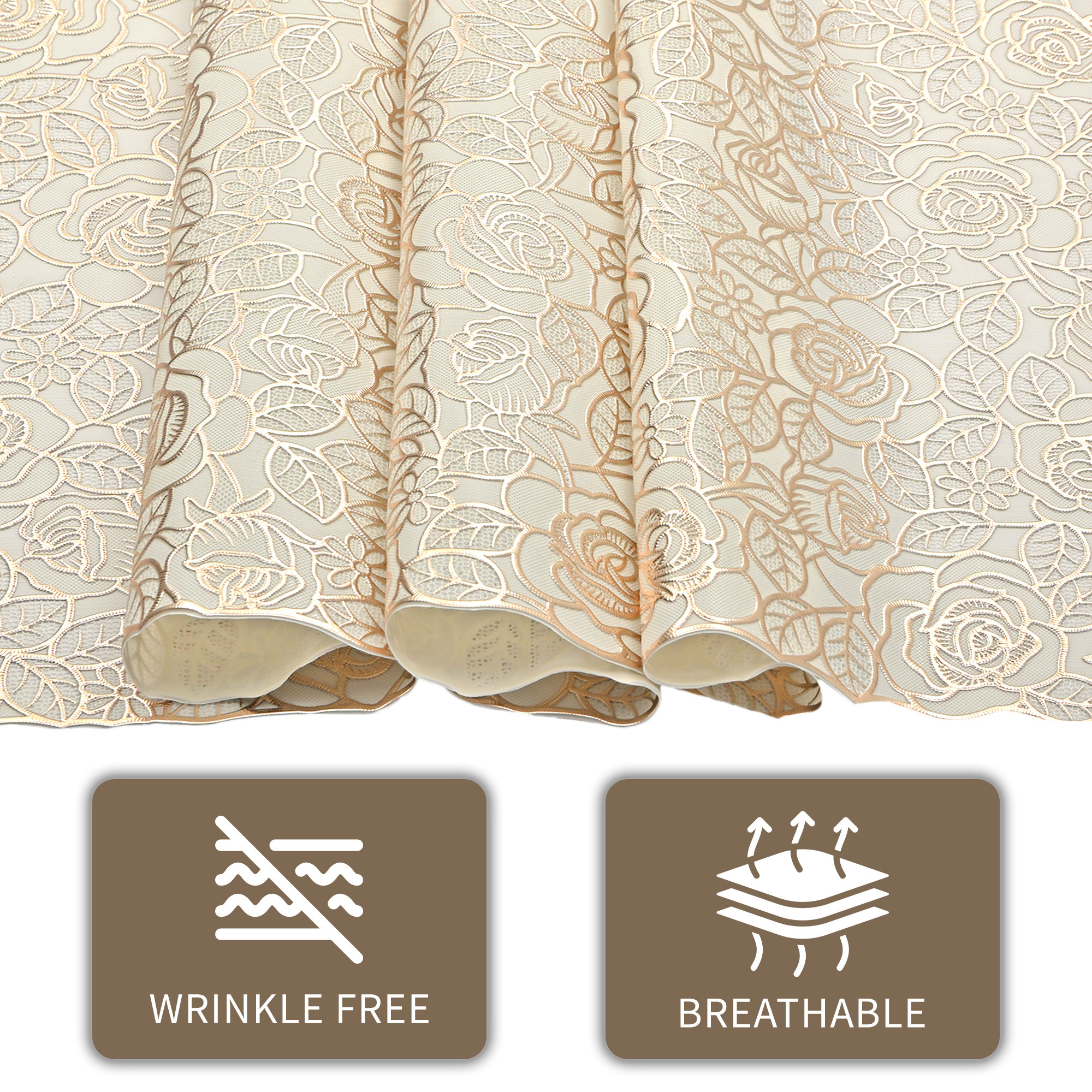 Kuber Industries Vinyl Fabric 16x36 Inch Dining Table Runner 4 Seater  Waterproof Center Table Runner for Living Room Home Decor and Office Use  Golden Rose