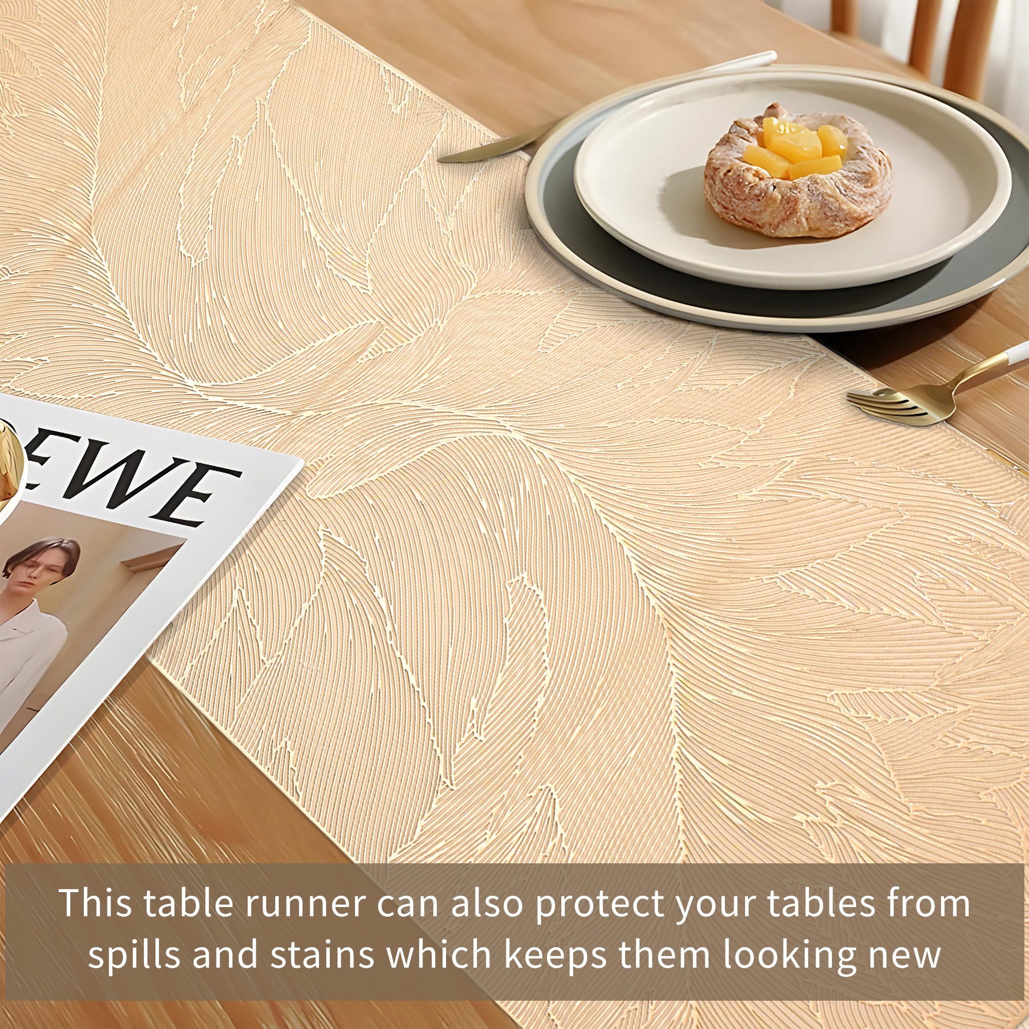 Kuber Industries Vinyl Fabric 16x36 Inch Dining Table Runner 4 Seater  Waterproof Center Table Runner for Living Room Home Decor and Office Use  Golden Feather