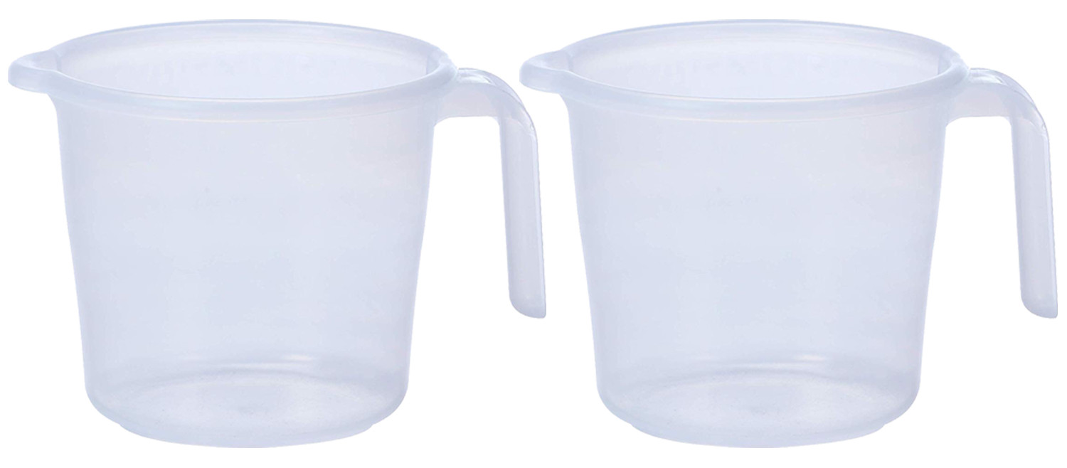 Kuber Industries Virgin Plastic Transparent Bathroom Mug with Measurement,1100 ml (White)