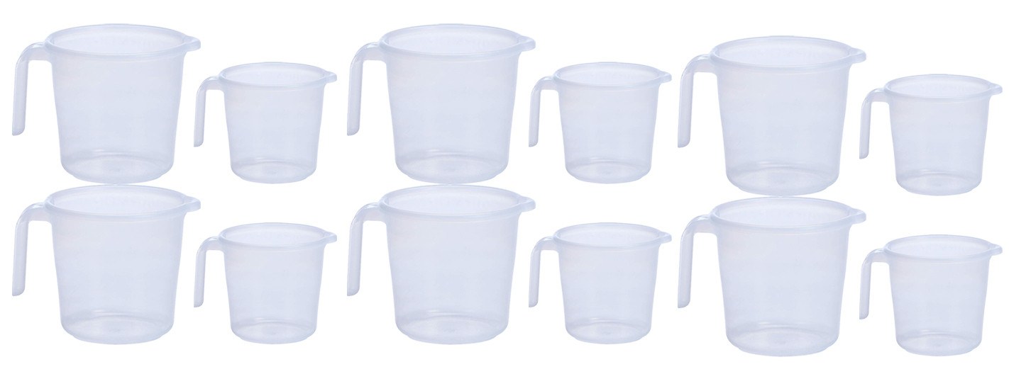 Kuber Industries Virgin Plastic Transparent Bathroom Mug with Measurement,1800,1100 ML (White)