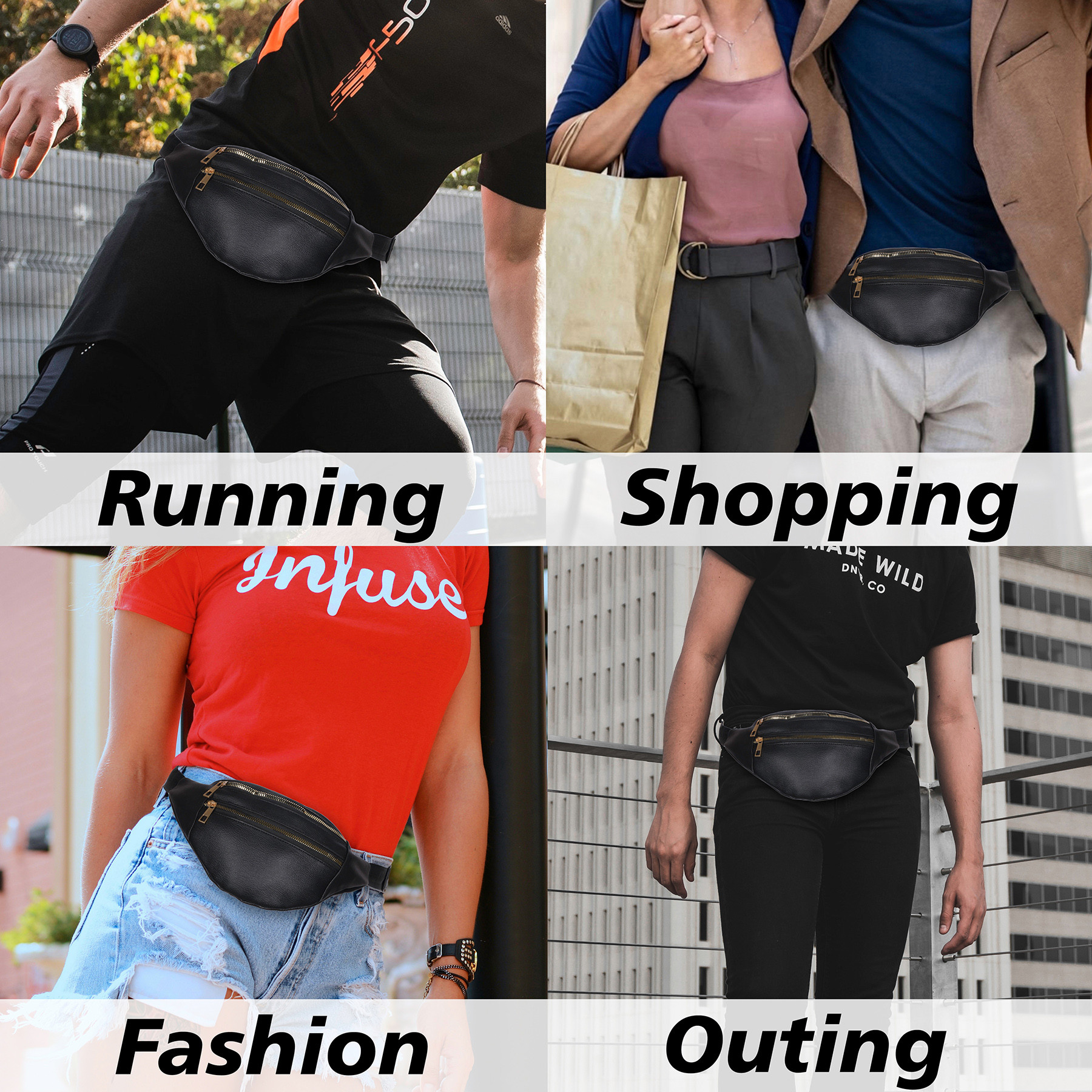 Kuber Industries Waist Bag | Waist Bag Pouch for Men | Waist Bag Pouch for Women | Waist Bag for Boys | Waist Bags for Girls | Rexine Belt Fanny Pack | Chest Bag | Black