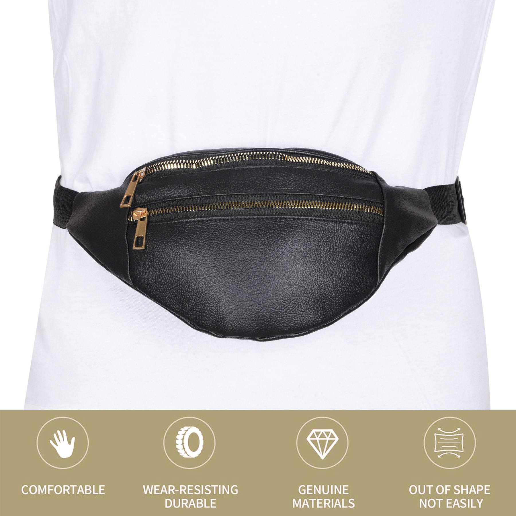 Kuber Industries Waist Bag | Waist Bag Pouch for Men | Waist Bag Pouch for Women | Waist Bag for Boys | Waist Bags for Girls | Rexine Belt Fanny Pack | Chest Bag | Black