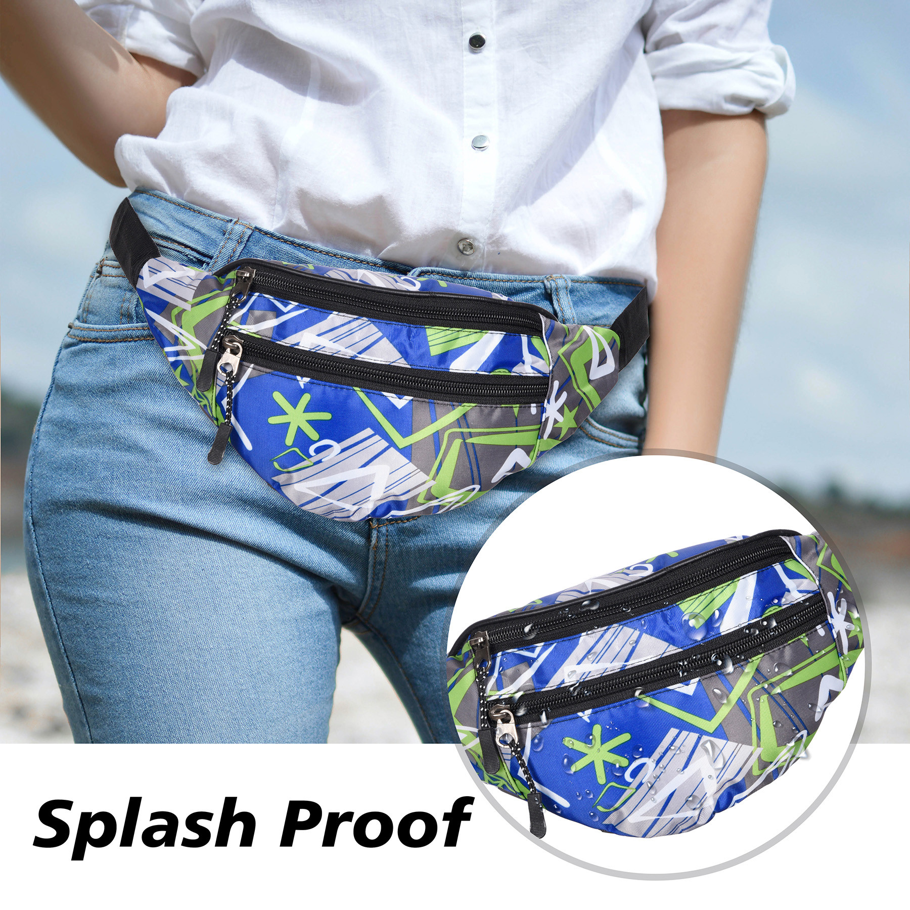 Kuber Industries Waist Bag | Waist Bag Pouch for Men | Waist Bag Pouch for Women | Waist Bag for Boys | Waist Bags for Girls | Polyester Belt Fanny Pack | Printed Chest Bag | Blue