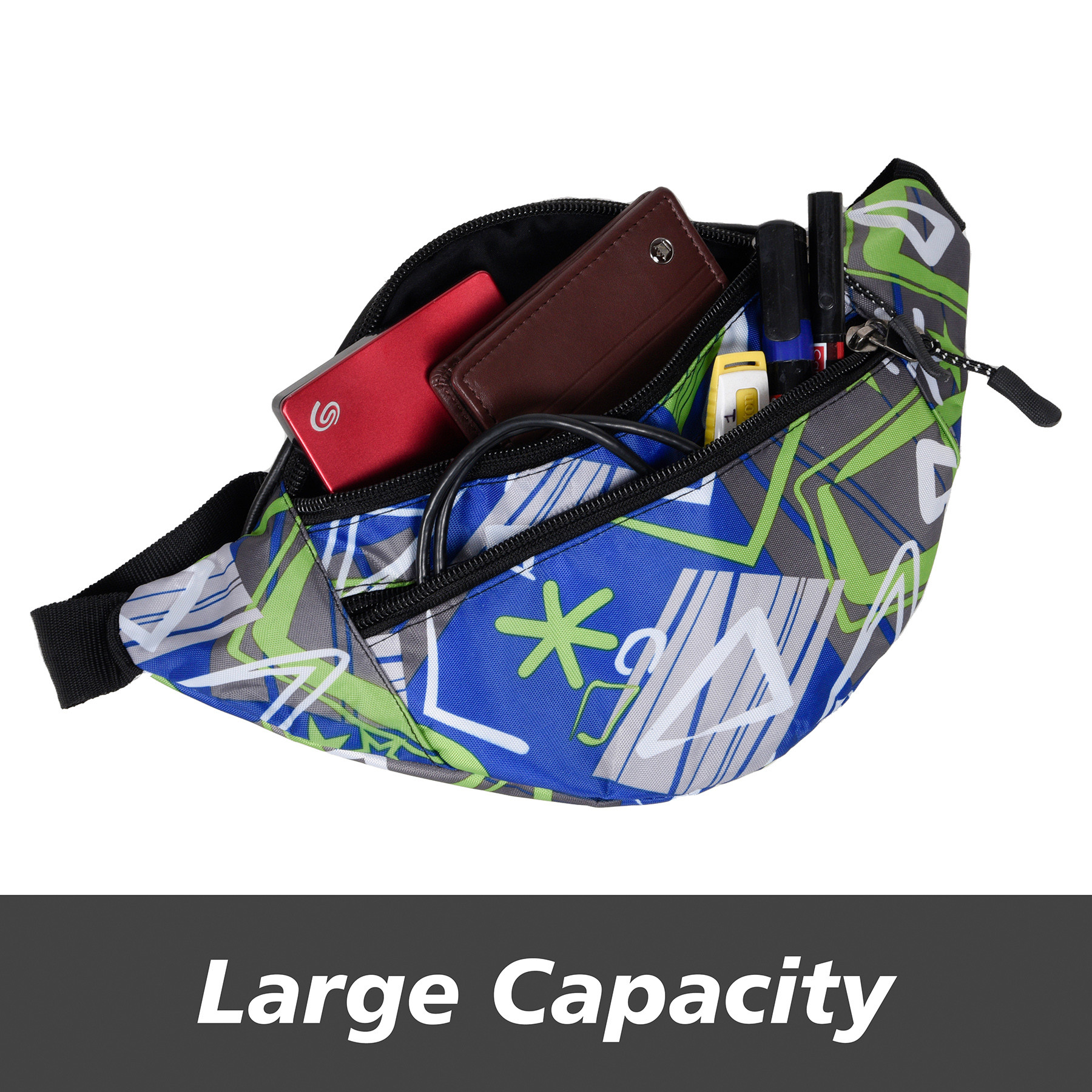 Kuber Industries Waist Bag | Waist Bag Pouch for Men | Waist Bag Pouch for Women | Waist Bag for Boys | Waist Bags for Girls | Polyester Belt Fanny Pack | Printed Chest Bag | Blue