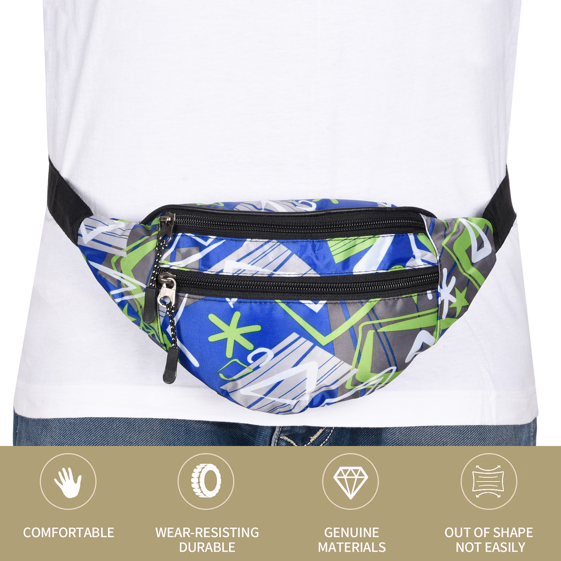 Kuber Industries Waist Bag | Waist Bag Pouch for Men | Waist Bag Pouch for Women | Waist Bag for Boys | Waist Bags for Girls | Polyester Belt Fanny Pack | Printed Chest Bag | Blue