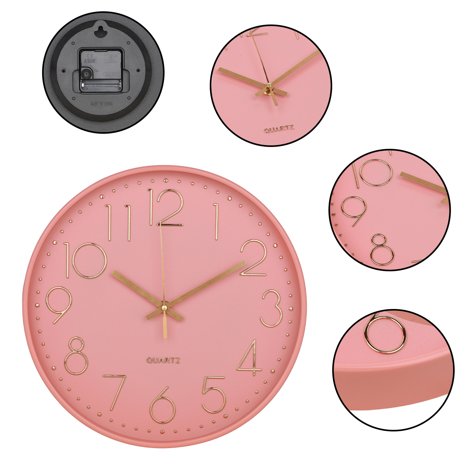Kuber Industries Wall Clock | Fancy Watch Wall Clocks | Office Wall Clock | Clock for Living Room | Clock for Bedroom | Clock for Hall | Machinery-Quartz | 12 Inch | E-Light Powder Color