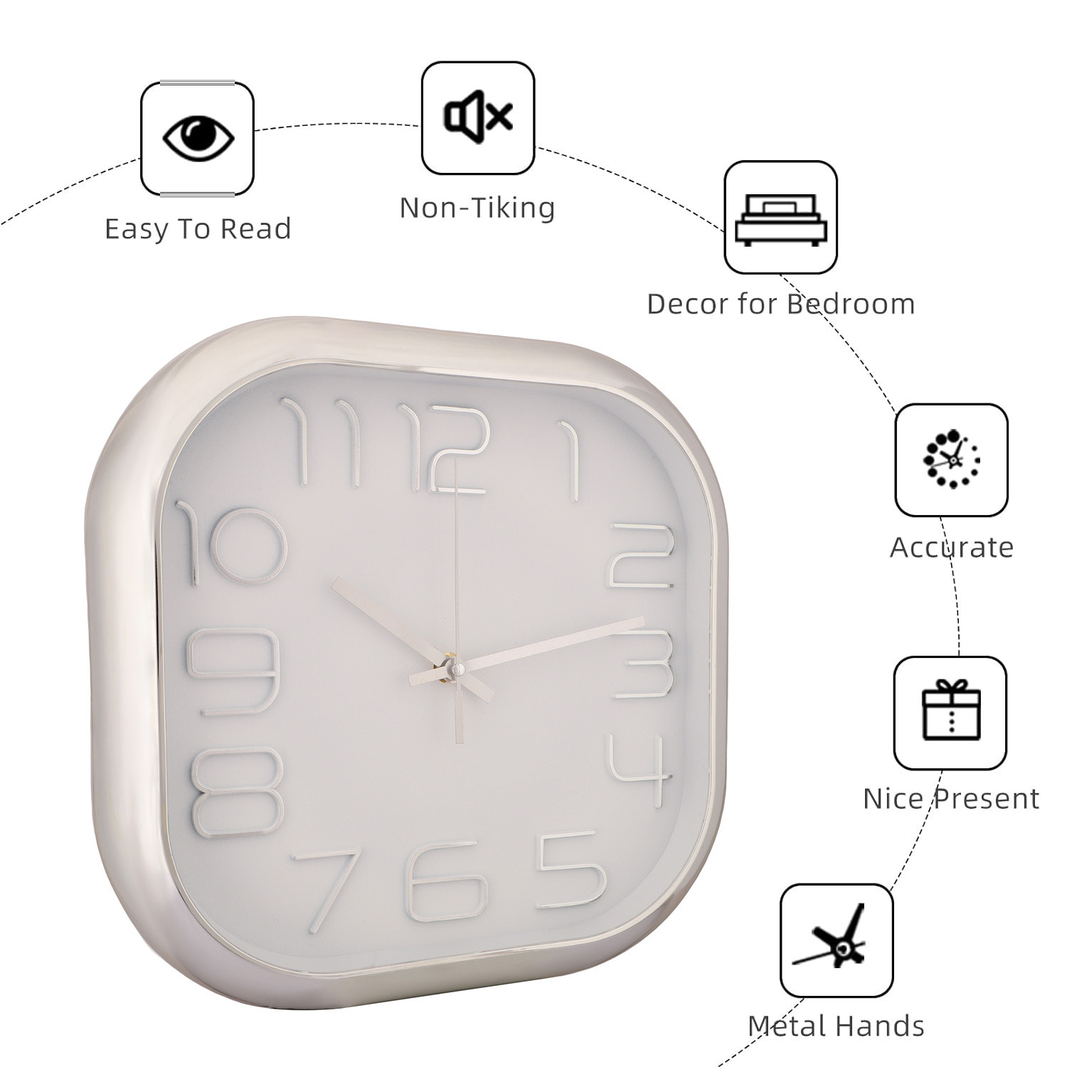 Kuber Industries Wall Clock | Fancy Watch Wall Clocks | Office Wall Clock | Clock for Living Room | Clock for Bedroom | Clock for Hall | Machinery-Quartz | 12 Inch | 2016B-Silver