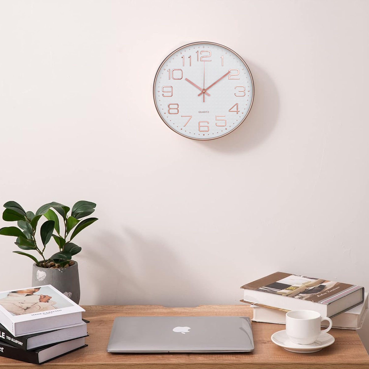 Kuber Industries Wall Clock | Fancy Watch Wall Clocks | Office Wall Clock | Clock for Living Room | Clock for Bedroom | Clock for Hall | Machinery-Quartz | 12 Inch | L-Rose Gold