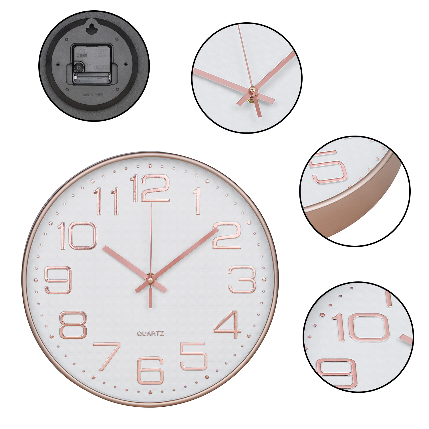 Kuber Industries Wall Clock | Fancy Watch Wall Clocks | Office Wall Clock | Clock for Living Room | Clock for Bedroom | Clock for Hall | Machinery-Quartz | 12 Inch | L-Rose Gold