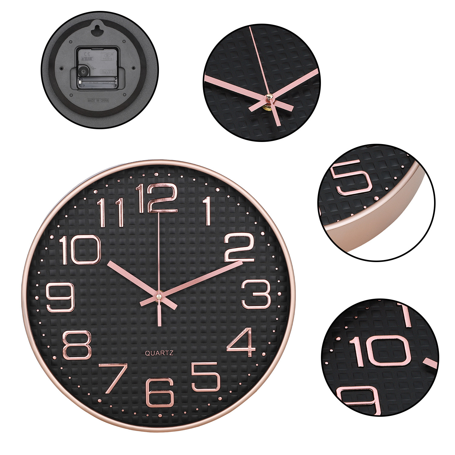 Kuber Industries Wall Clock | Fancy Watch Wall Clocks | Office Wall Clock | Clock for Living Room | Clock for Bedroom | Clock for Hall | Machinery-Quartz | 12 Inch | L-Black Rose Gold