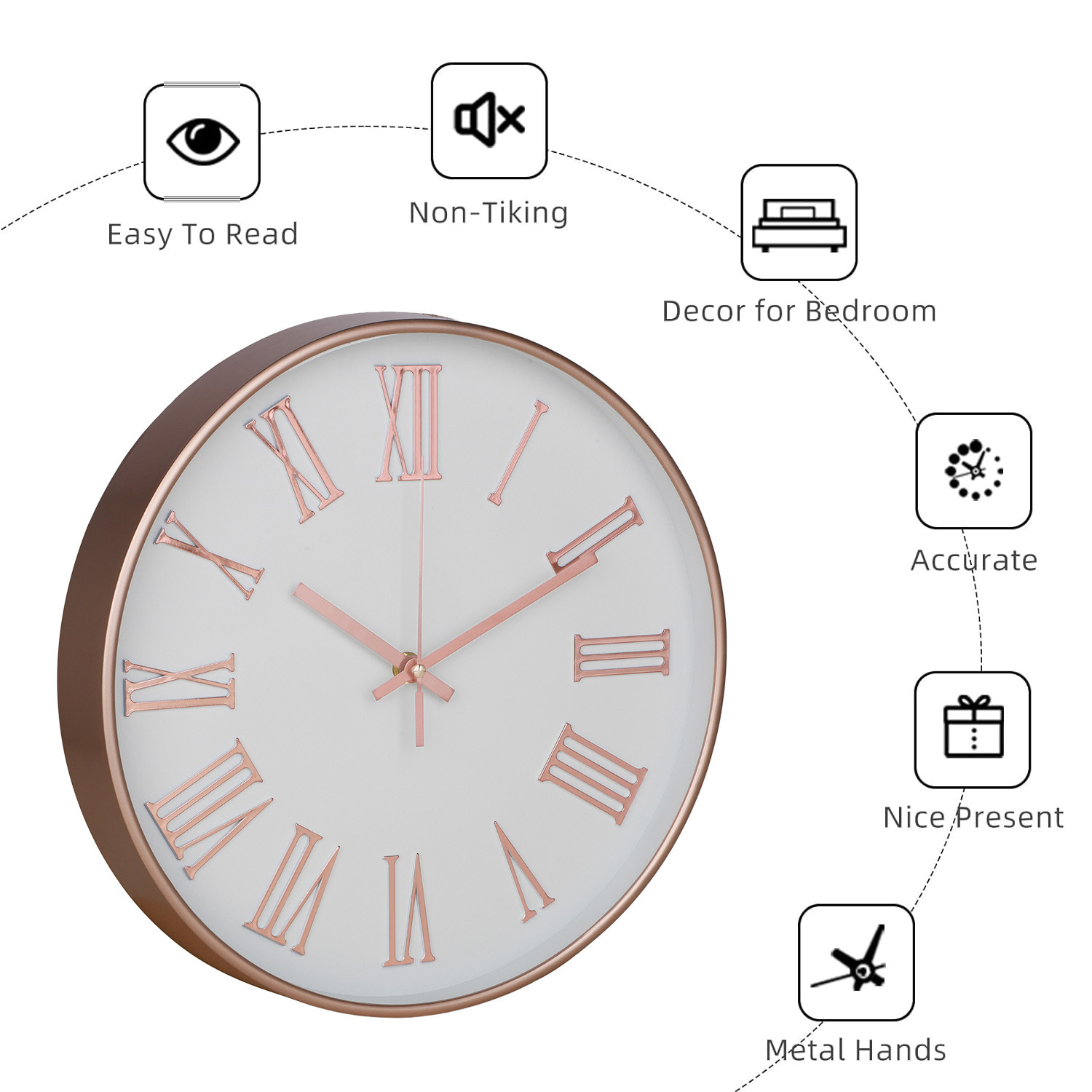 Kuber Industries Wall Clock | Fancy Watch Wall Clocks | Office Wall Clock | Clock for Living Room | Clock for Bedroom | Clock for Hall | Machinery-Quartz | 12 Inch | F-Rose Gold