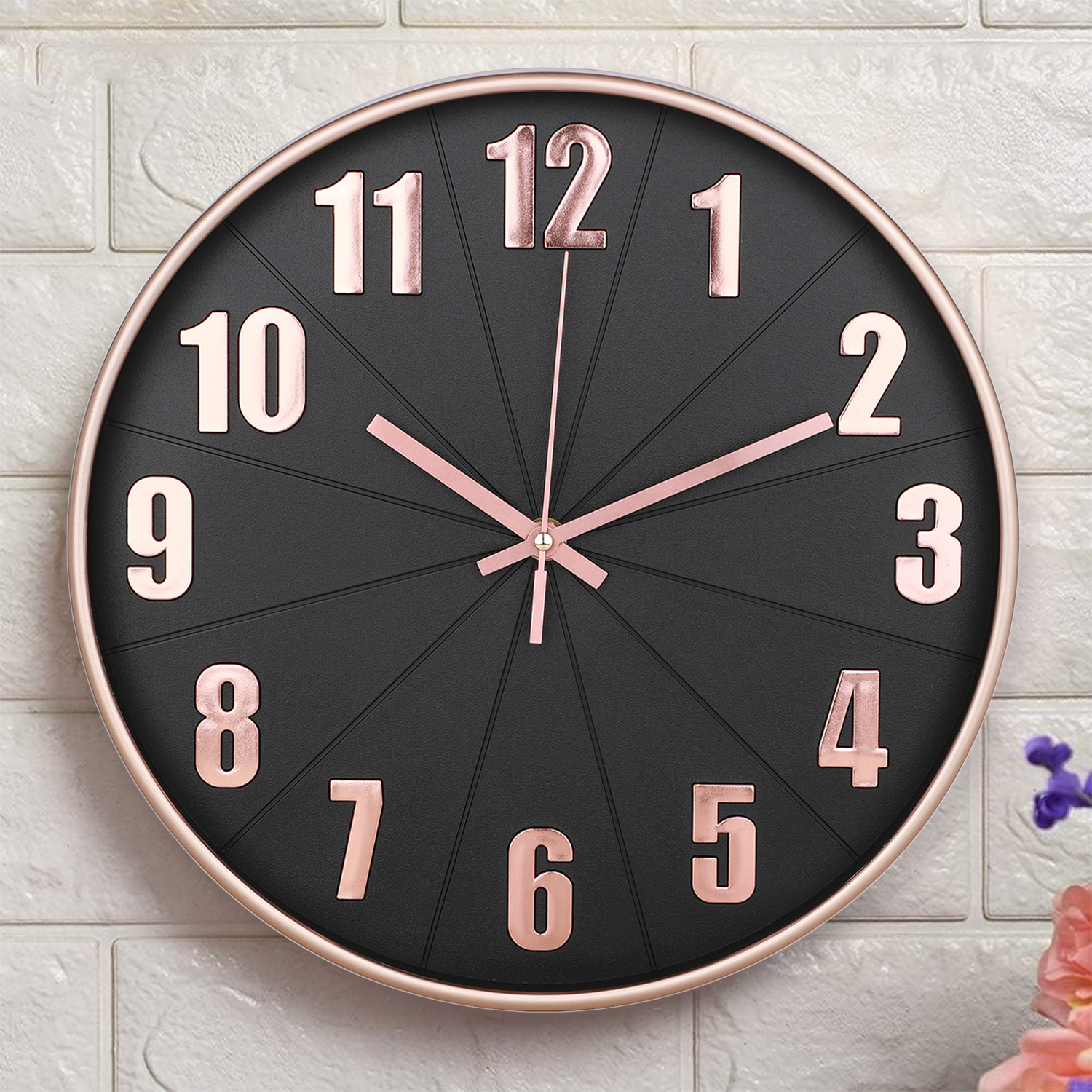 Kuber Industries Wall Clock | Fancy Watch Wall Clocks | Office Wall Clock | Clock for Living Room | Clock for Bedroom | Clock for Hall | Machinery-Quartz | 12 Inch | H-Black Rose Gold