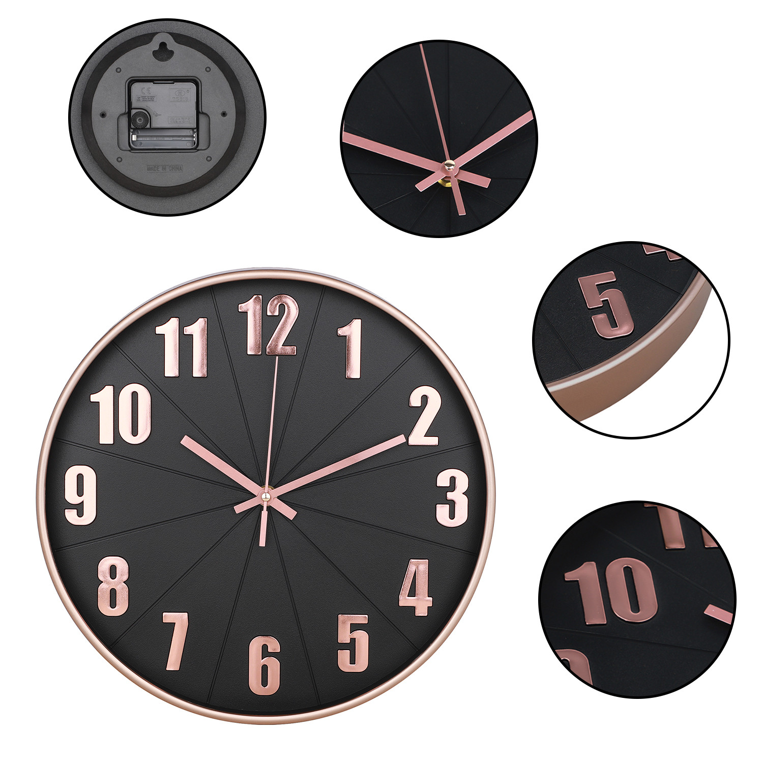 Kuber Industries Wall Clock | Fancy Watch Wall Clocks | Office Wall Clock | Clock for Living Room | Clock for Bedroom | Clock for Hall | Machinery-Quartz | 12 Inch | H-Black Rose Gold