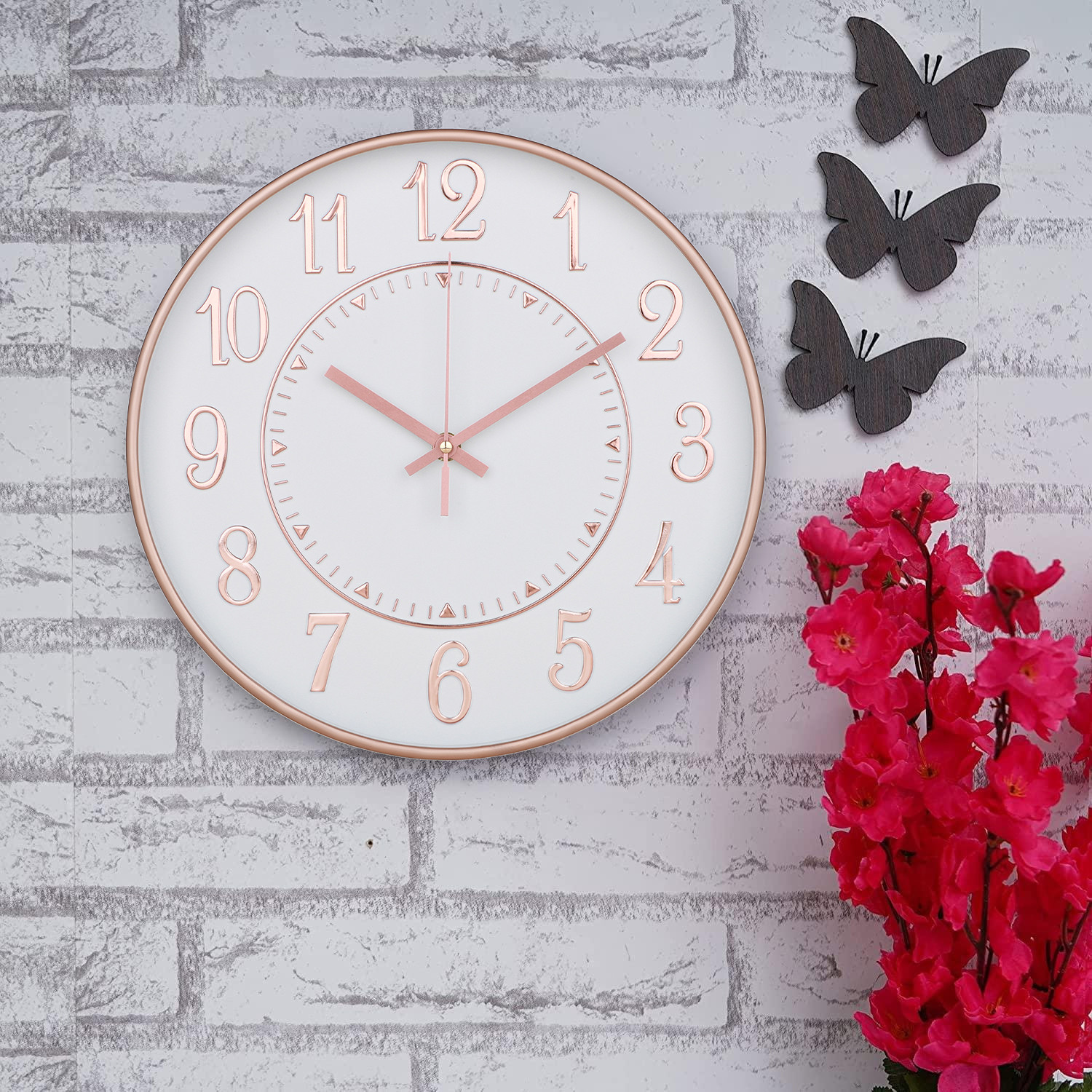 Kuber Industries Wall Clock | Fancy Watch Wall Clocks | Office Wall Clock | Clock for Living Room | Clock for Bedroom | Clock for Hall | Machinery-Quartz | 12 Inch | N-Rose Gold