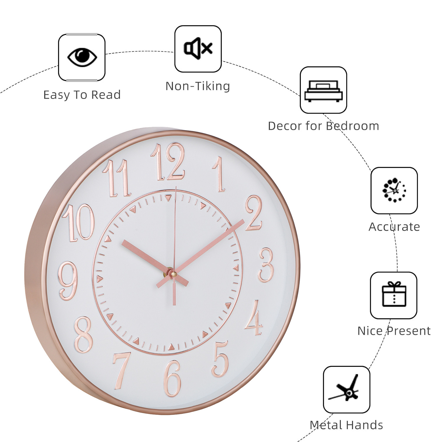 Kuber Industries Wall Clock | Fancy Watch Wall Clocks | Office Wall Clock | Clock for Living Room | Clock for Bedroom | Clock for Hall | Machinery-Quartz | 12 Inch | N-Rose Gold