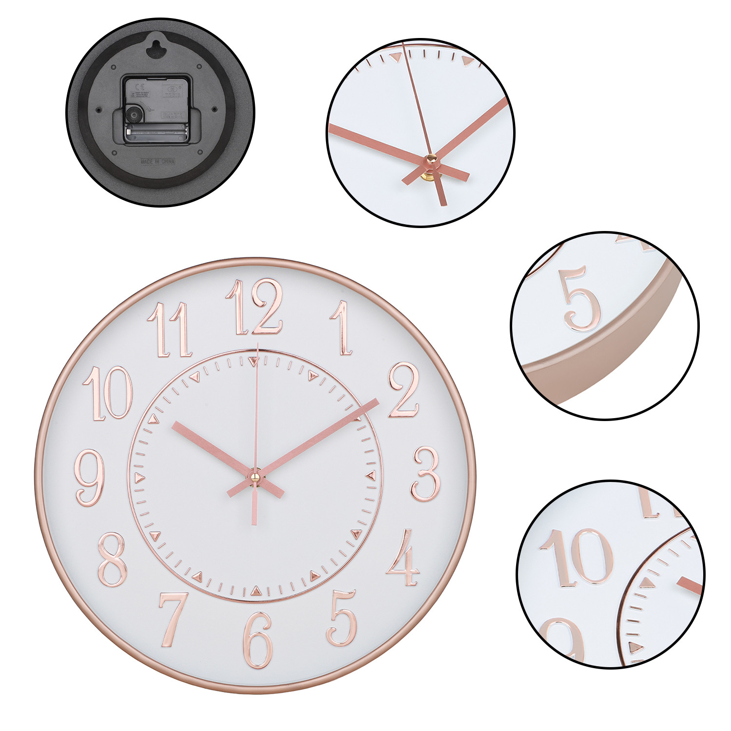 Kuber Industries Wall Clock | Fancy Watch Wall Clocks | Office Wall Clock | Clock for Living Room | Clock for Bedroom | Clock for Hall | Machinery-Quartz | 12 Inch | N-Rose Gold