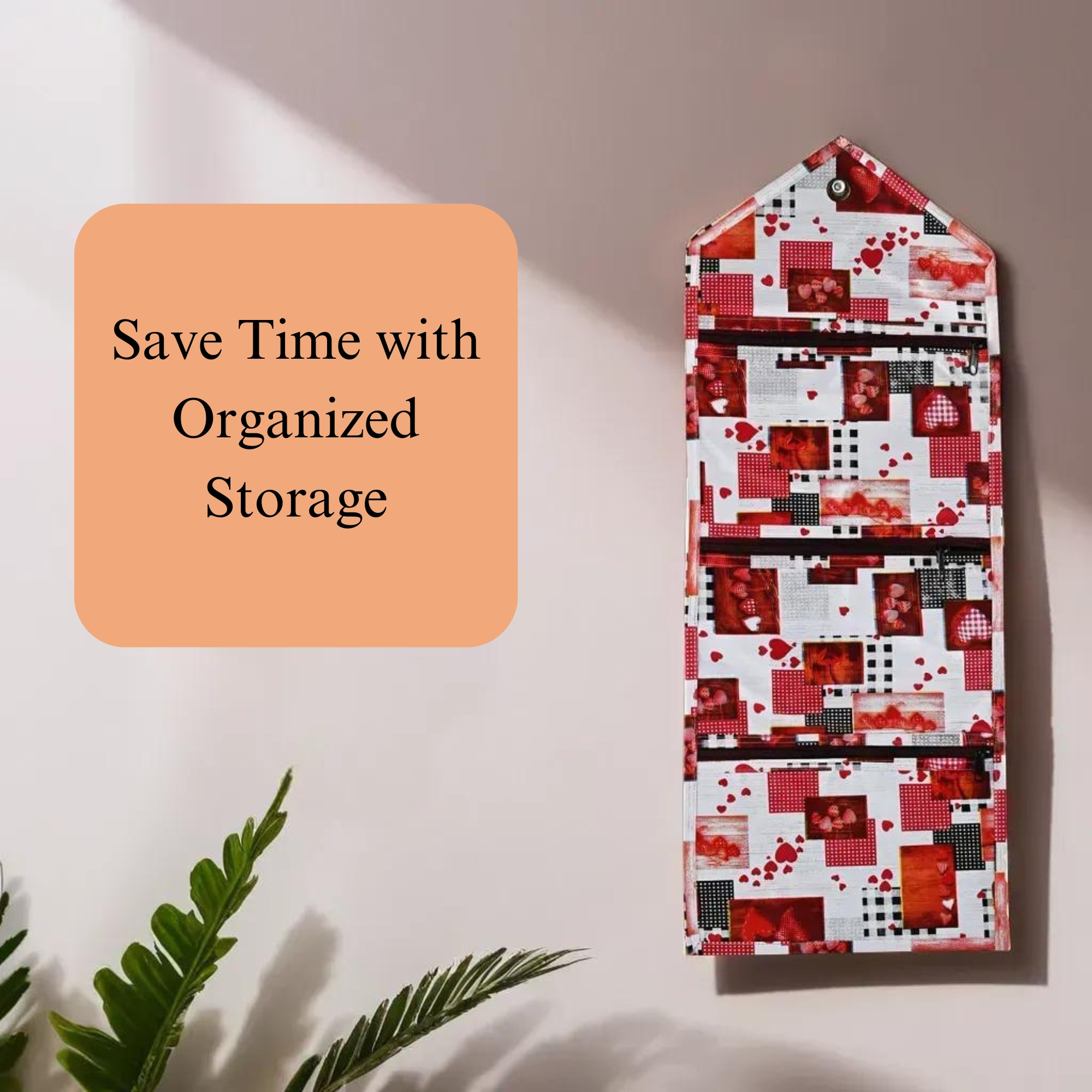 Kuber Industries Wall Hanging Closet Organizer for Wardrobe with 3 Pockets  Zip  Letter Holder Socks  Tie Storage Pouches  Dil Design - White