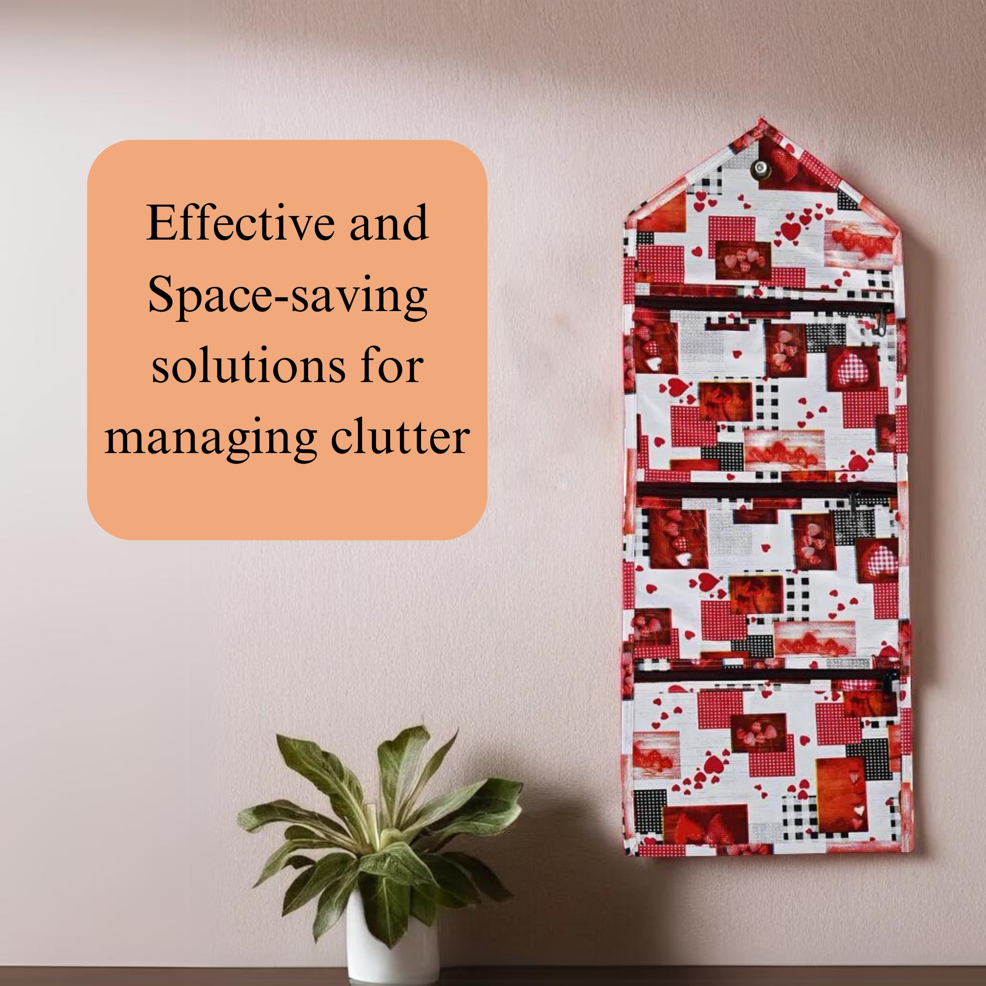 Kuber Industries Wall Hanging Closet Organizer for Wardrobe with 3 Pockets  Zip  Letter Holder Socks  Tie Storage Pouches  Dil Design - White