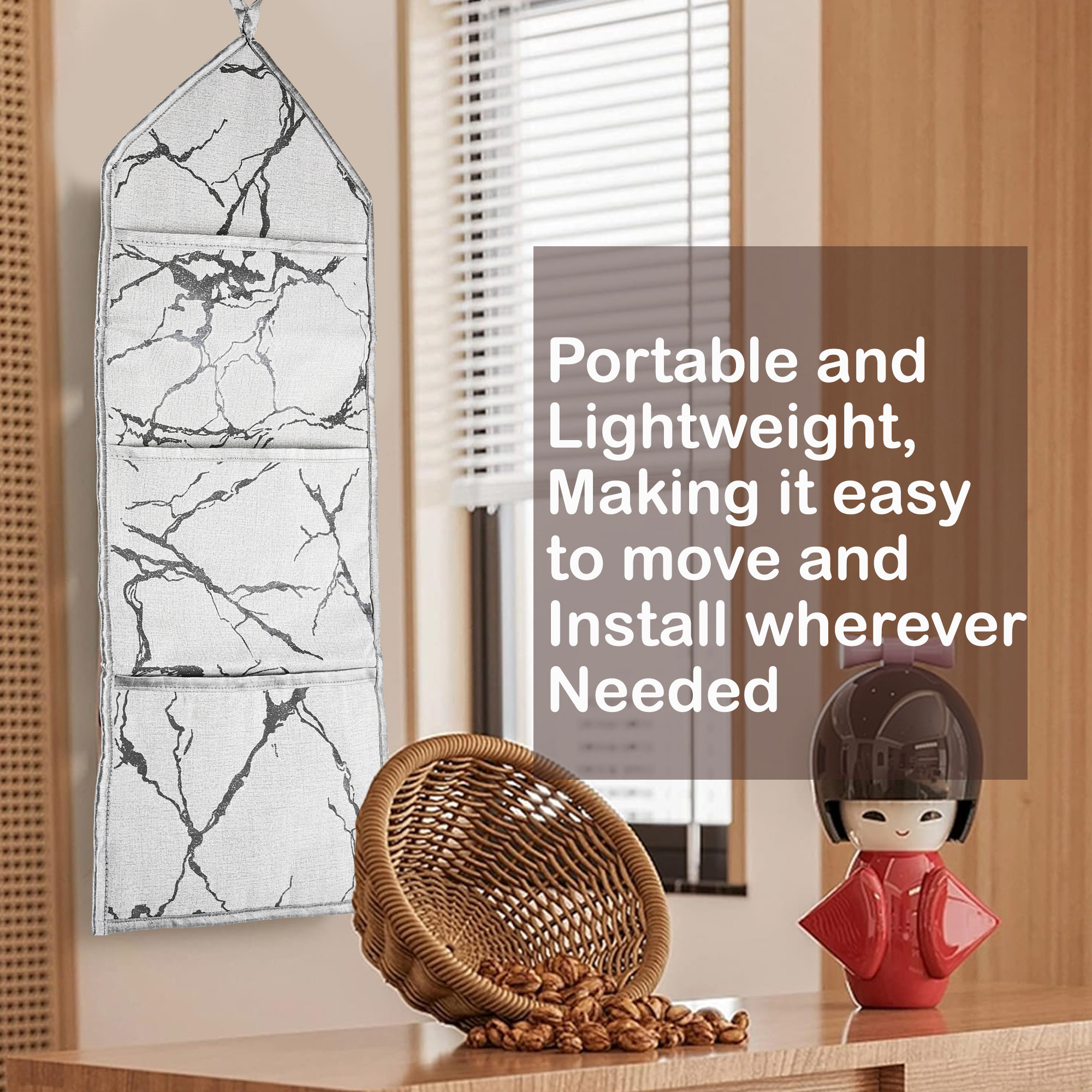 Kuber Industries Wall Hanging Organizer  3 Multi-Purpose Storage Pocket  Foldable Document Holder  Hanging Stationary-Magazine Organizer  Marble-Design  Light Grey