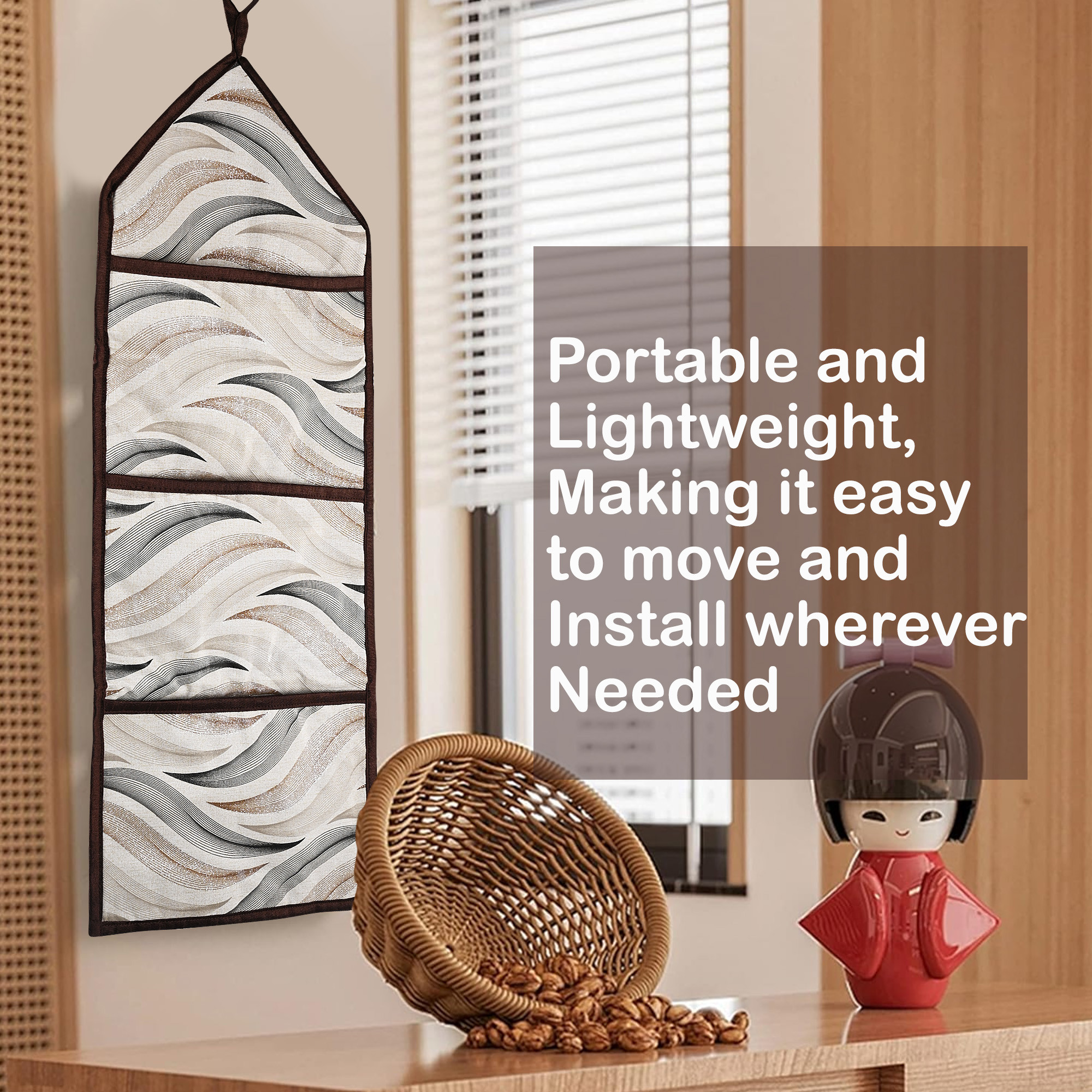 Kuber Industries Wall Hanging Organizer  3 Multi-Purpose Storage Pocket  Foldable Document Holder  Hanging Stationary Organizer  Magazine Organizer  Wave-Design  Cream