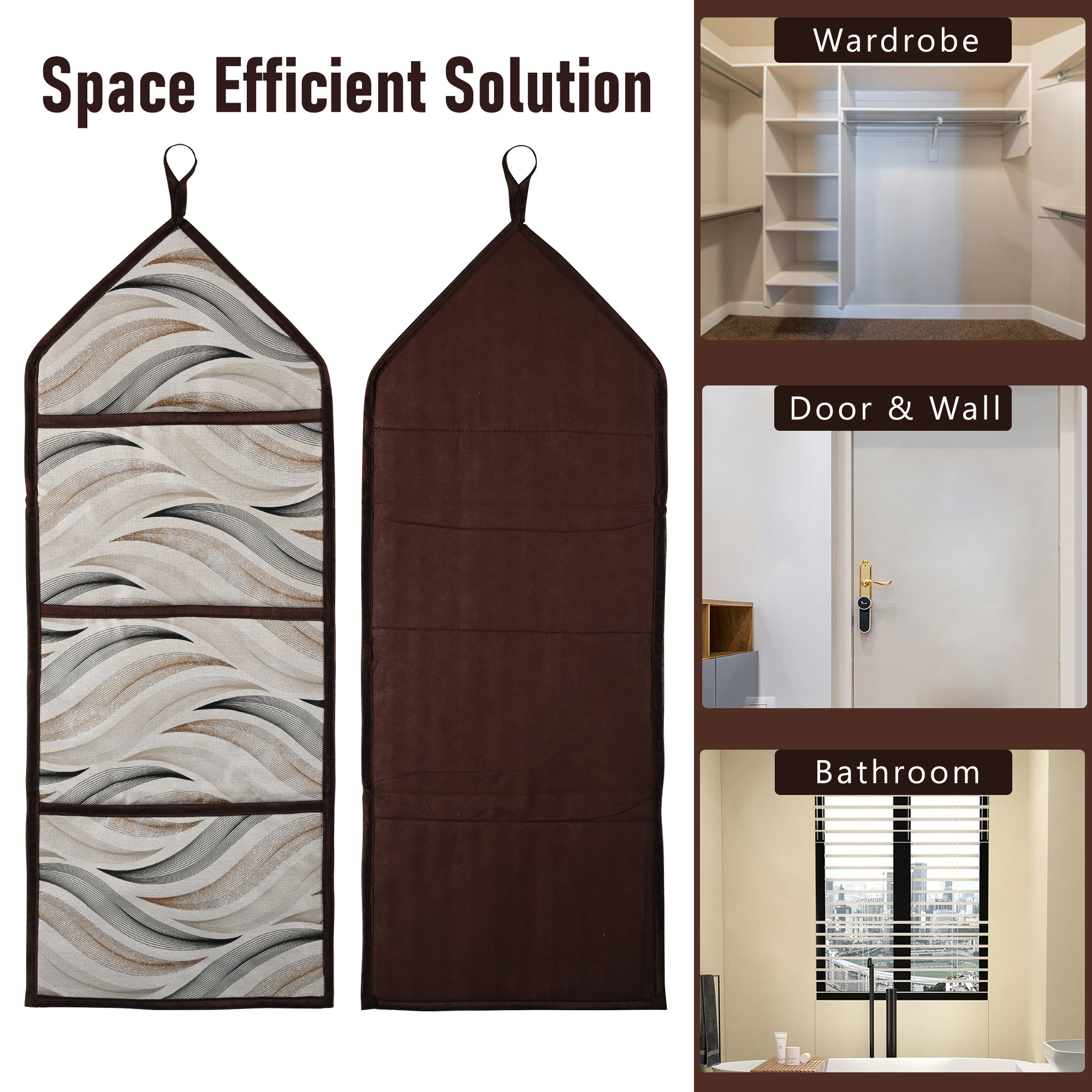 Kuber Industries Wall Hanging Organizer  3 Multi-Purpose Storage Pocket  Foldable Document Holder  Hanging Stationary Organizer  Magazine Organizer  Wave-Design  Cream