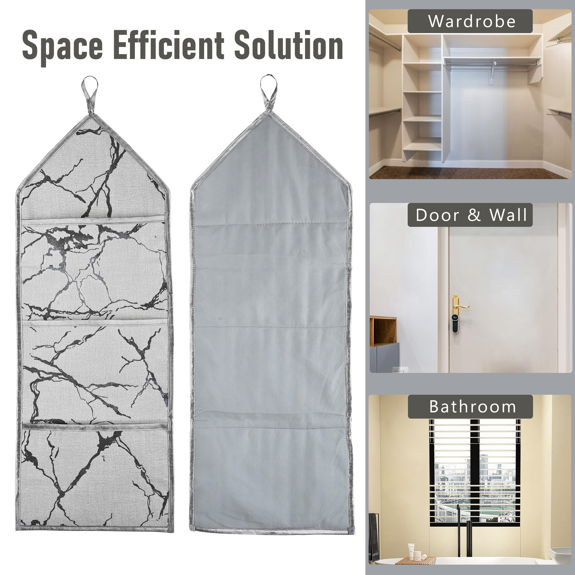 Kuber Industries Wall Hanging Organizer  3 Multi-Purpose Storage Pocket  Foldable Document Holder  Hanging Stationary-Magazine Organizer  Marble-Design  Light Grey