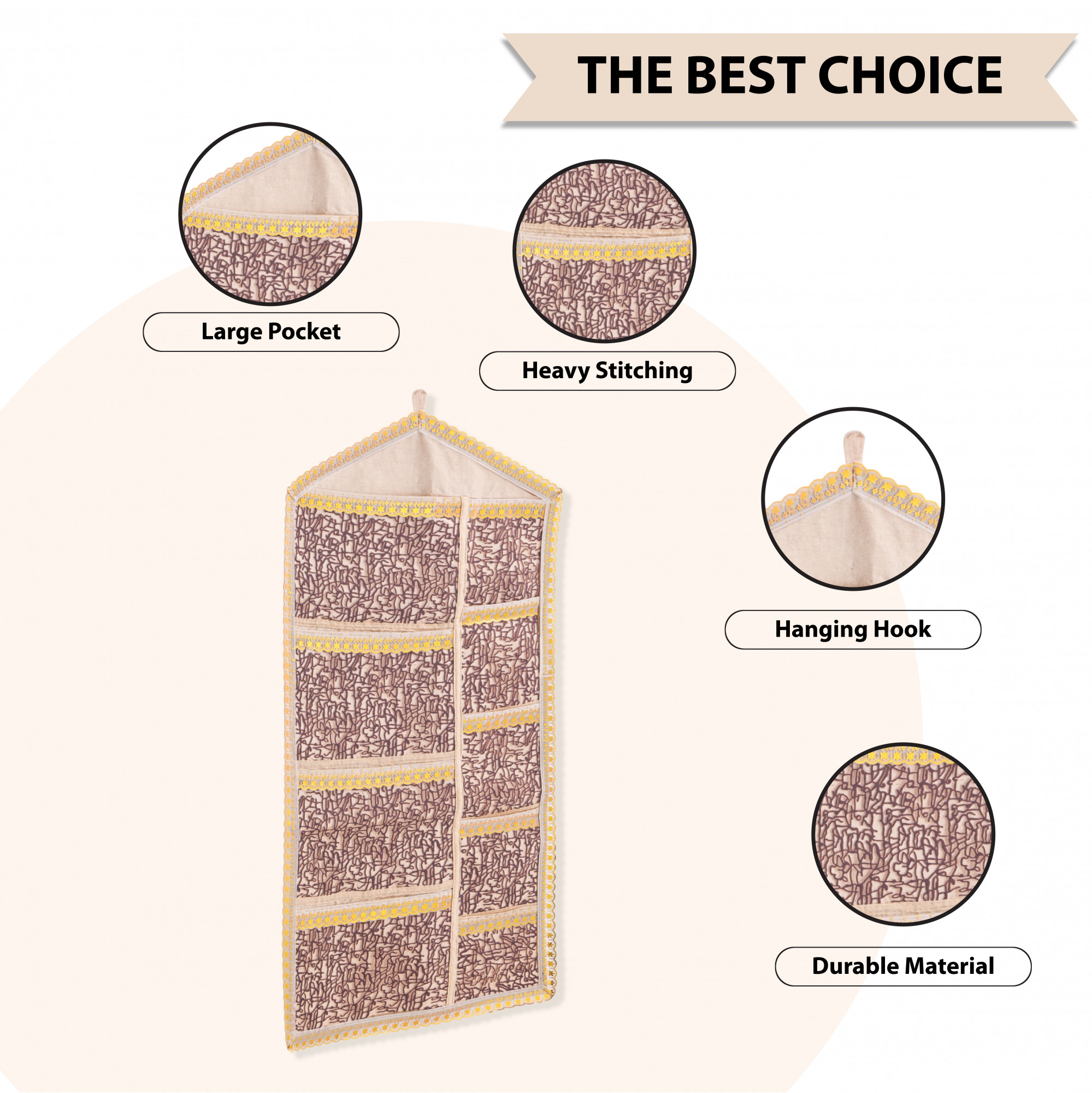 Kuber Industries Wall Hanging Organizer with 9 Pockets  Multi-Purpose Magazine Newspaper  Letter Holder  Ideal for Hostel Essentials  Office Documents  Golden Shining PWG - Purple