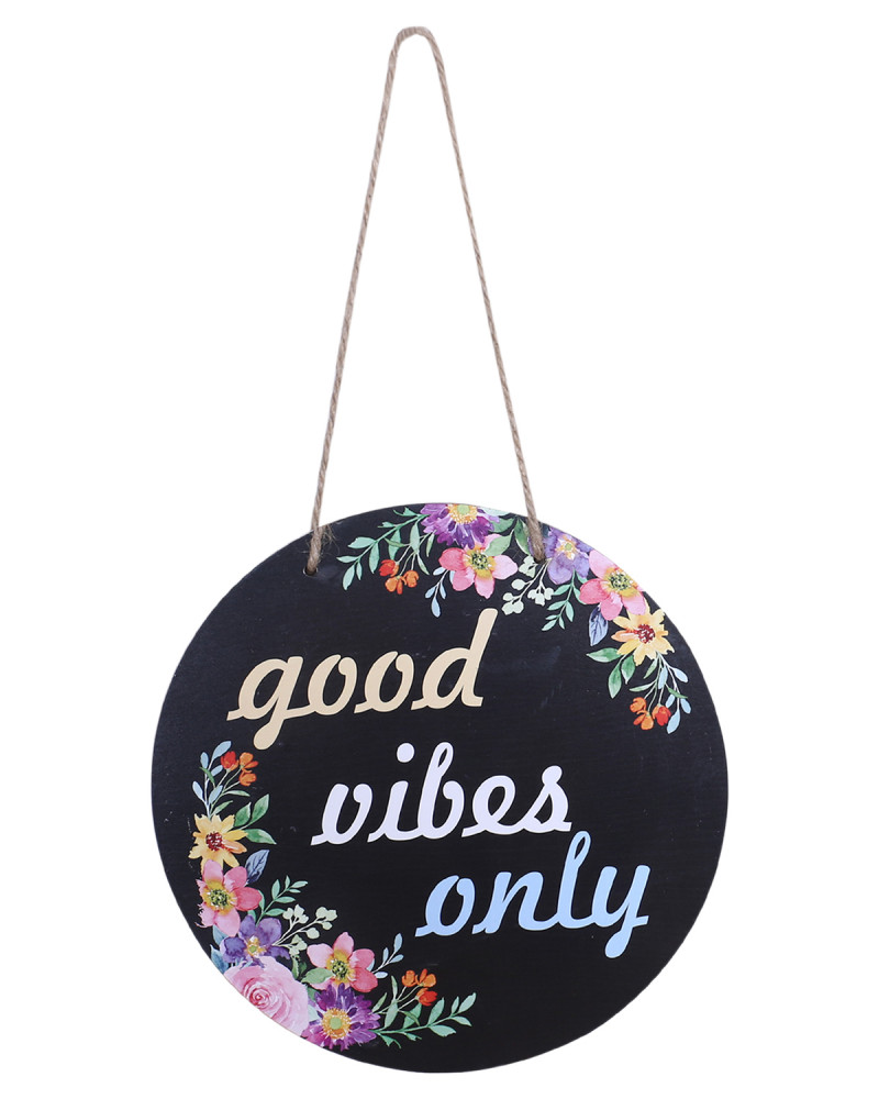 Kuber Industries Wall Hanging Quotes|Mdf Wooden Round Shaped Floral Print Plates For Kids Bedroom,Hall Entrance,Office (Black)