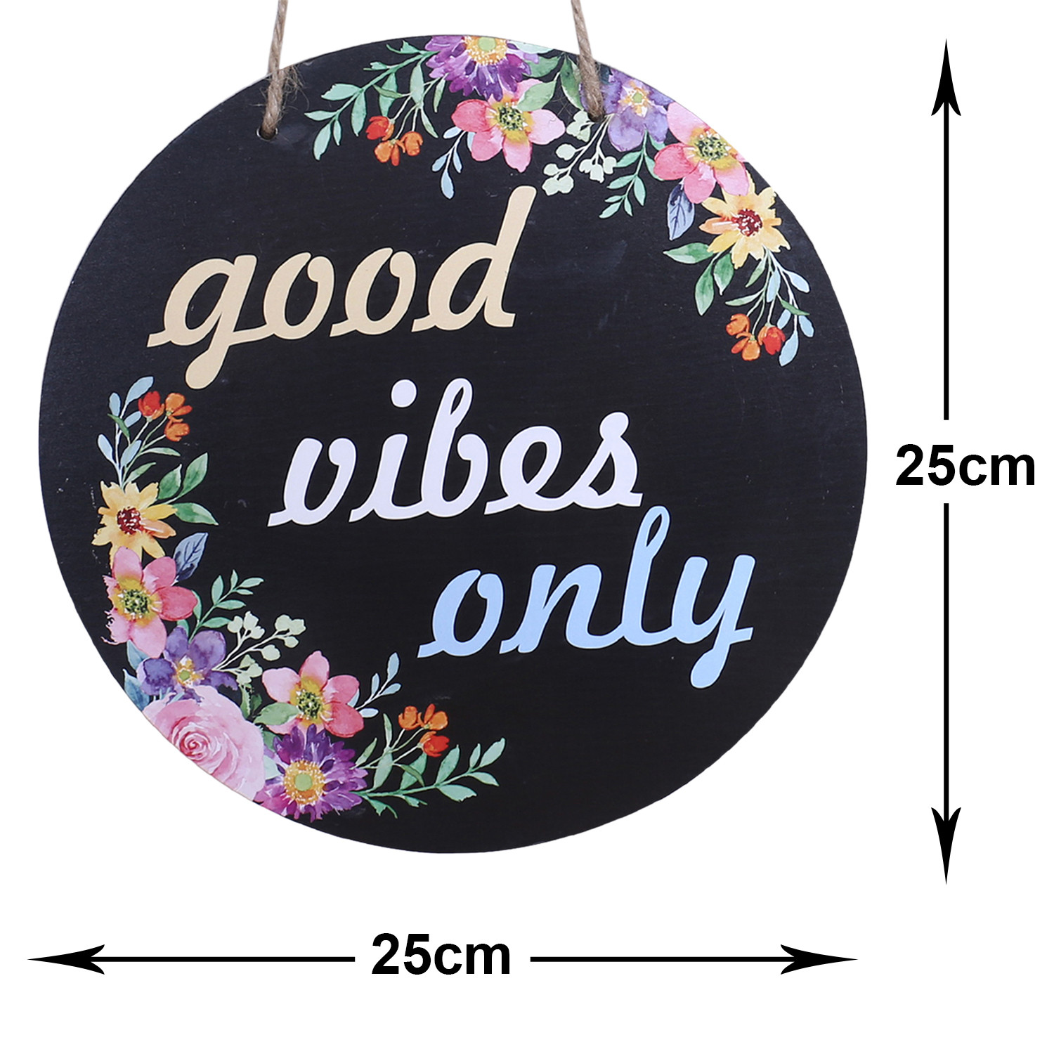 Kuber Industries Wall Hanging Quotes|Mdf Wooden Round Shaped Floral Print Plates For Kids Bedroom,Hall Entrance,Office (Black)