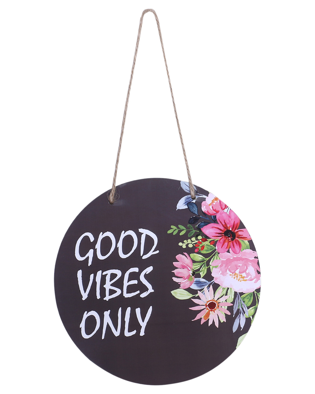 Kuber Industries Wall Hanging Quotes|Mdf Wooden Round Shaped Flower Print Plates For Kids Bedroom,Hall Entrance,Office (Black)