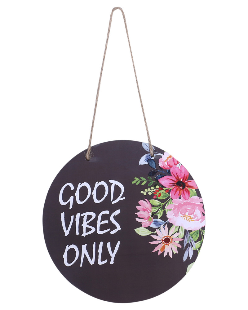 Kuber Industries Wall Hanging Quotes|Mdf Wooden Round Shaped Flower Print Plates For Kids Bedroom,Hall Entrance,Office (Black)