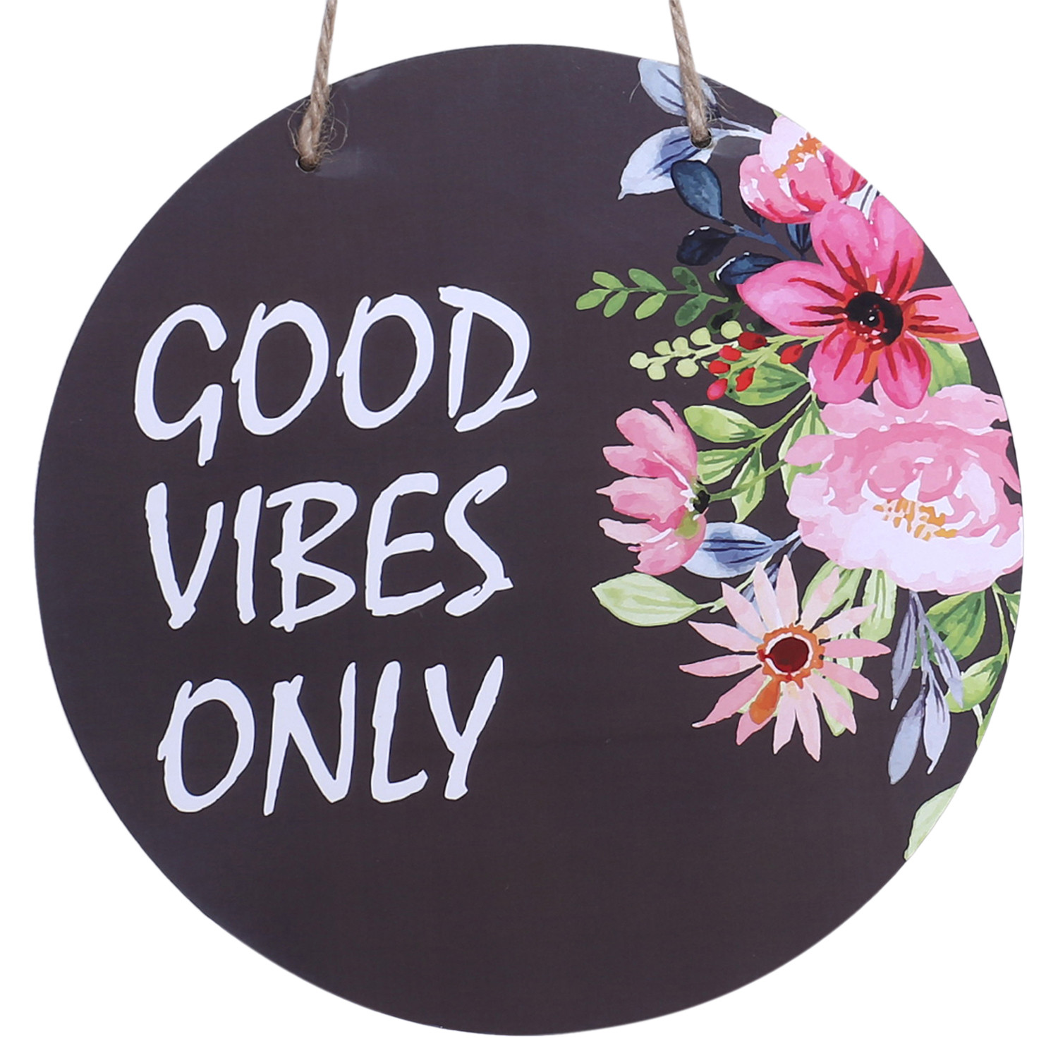Kuber Industries Wall Hanging Quotes|Mdf Wooden Round Shaped Flower Print Plates For Kids Bedroom,Hall Entrance,Office (Black)