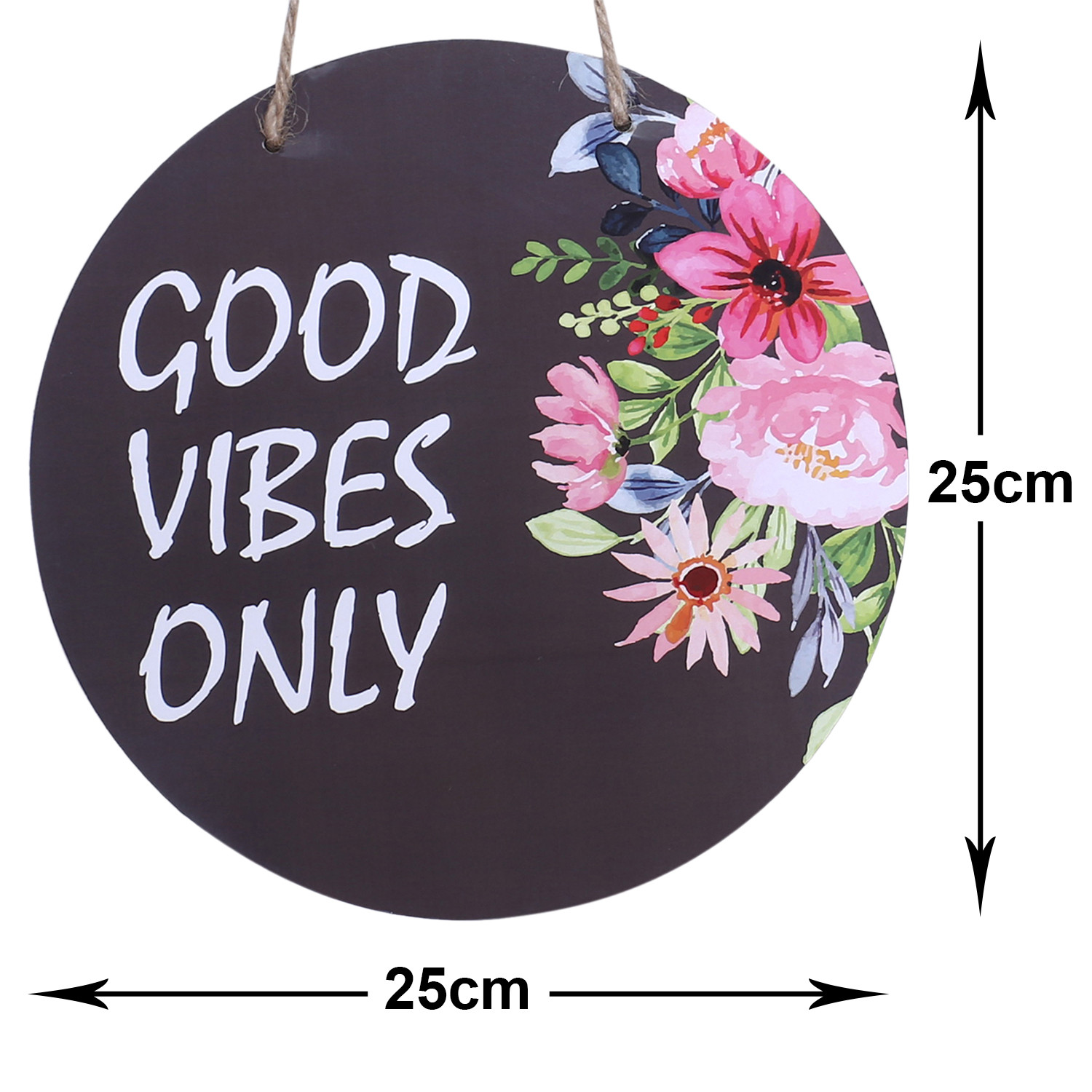Kuber Industries Wall Hanging Quotes|Mdf Wooden Round Shaped Flower Print Plates For Kids Bedroom,Hall Entrance,Office (Black)