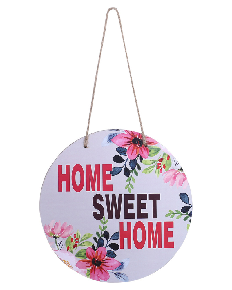 Kuber Industries Wall Hanging Quotes|Mdf Wooden Round Shaped&quot;Home Sweet Home&quot;Plates For Kids Bedroom,Hall Entrance,Office (White)