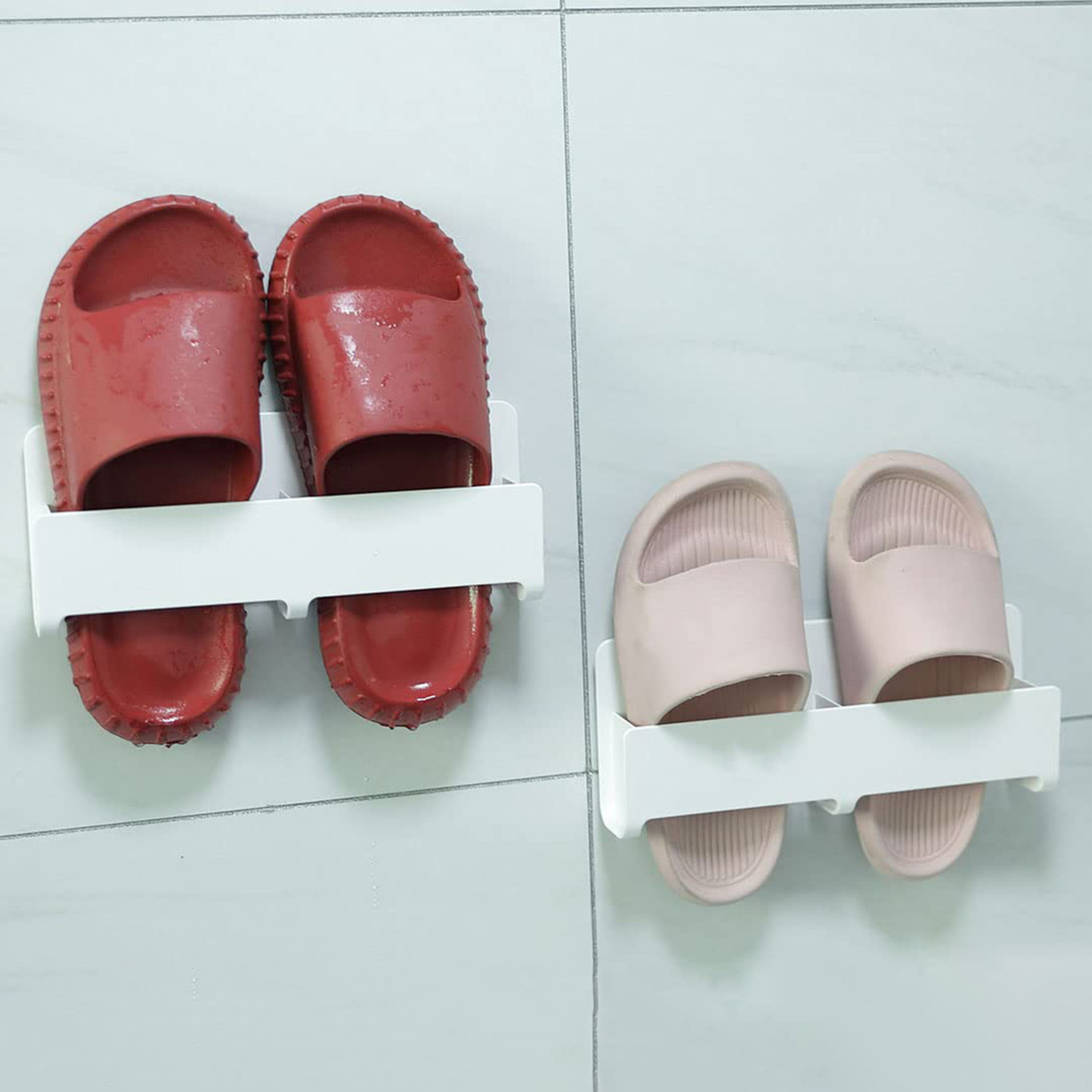 Kuber Industries Wall Mounted Shoe Rack for Home | ABS/PVC | Compact & Durable | Self-Adhesive & DIY | Unique Design | Shoe Stand For Bathroom & Bedroom | Pack of 2 | White