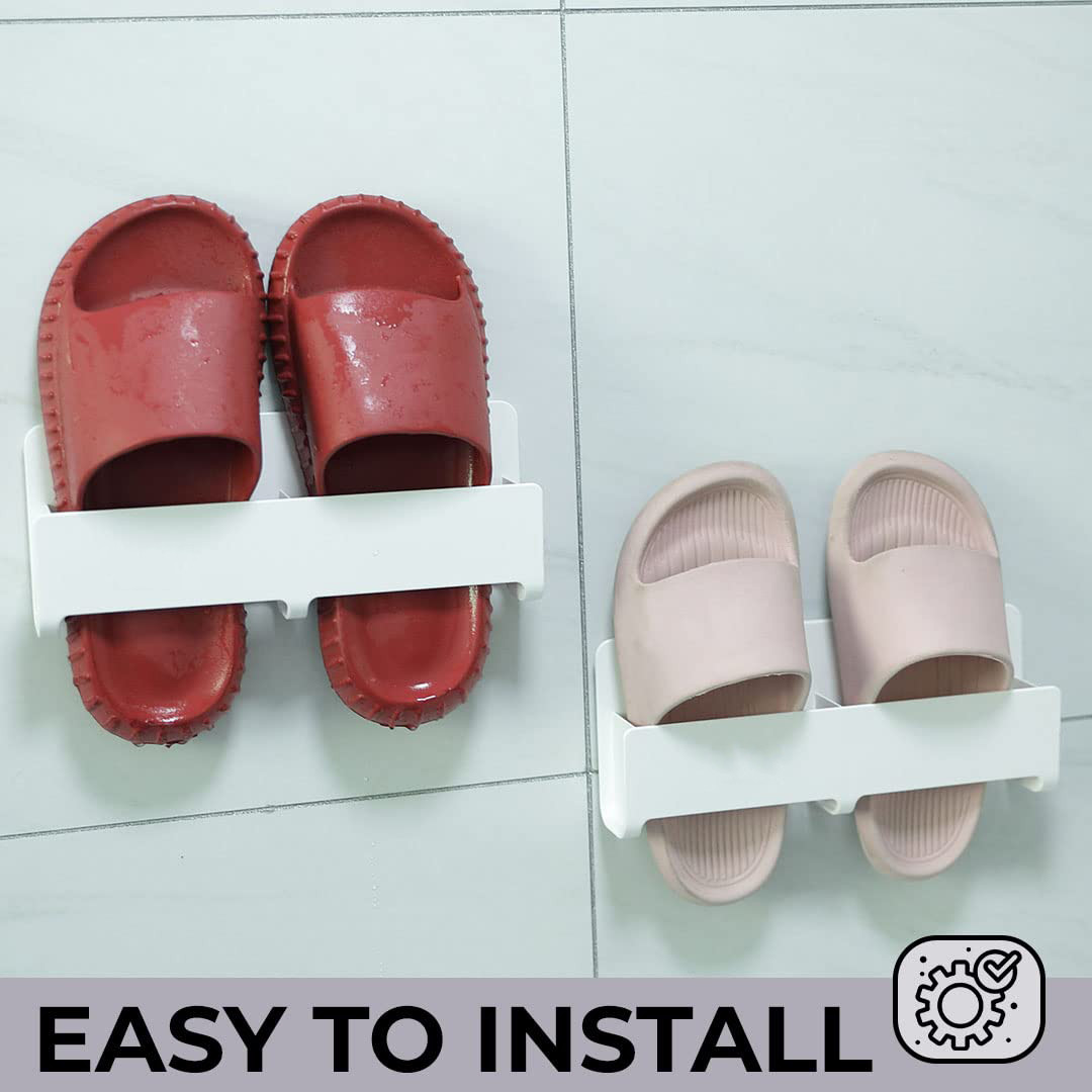 Kuber Industries Wall Mounted Shoe Rack for Home | ABS/PVC | Compact & Durable | Self-Adhesive & DIY | Unique Design | Shoe Stand For Bathroom & Bedroom | Pack of 2 | White