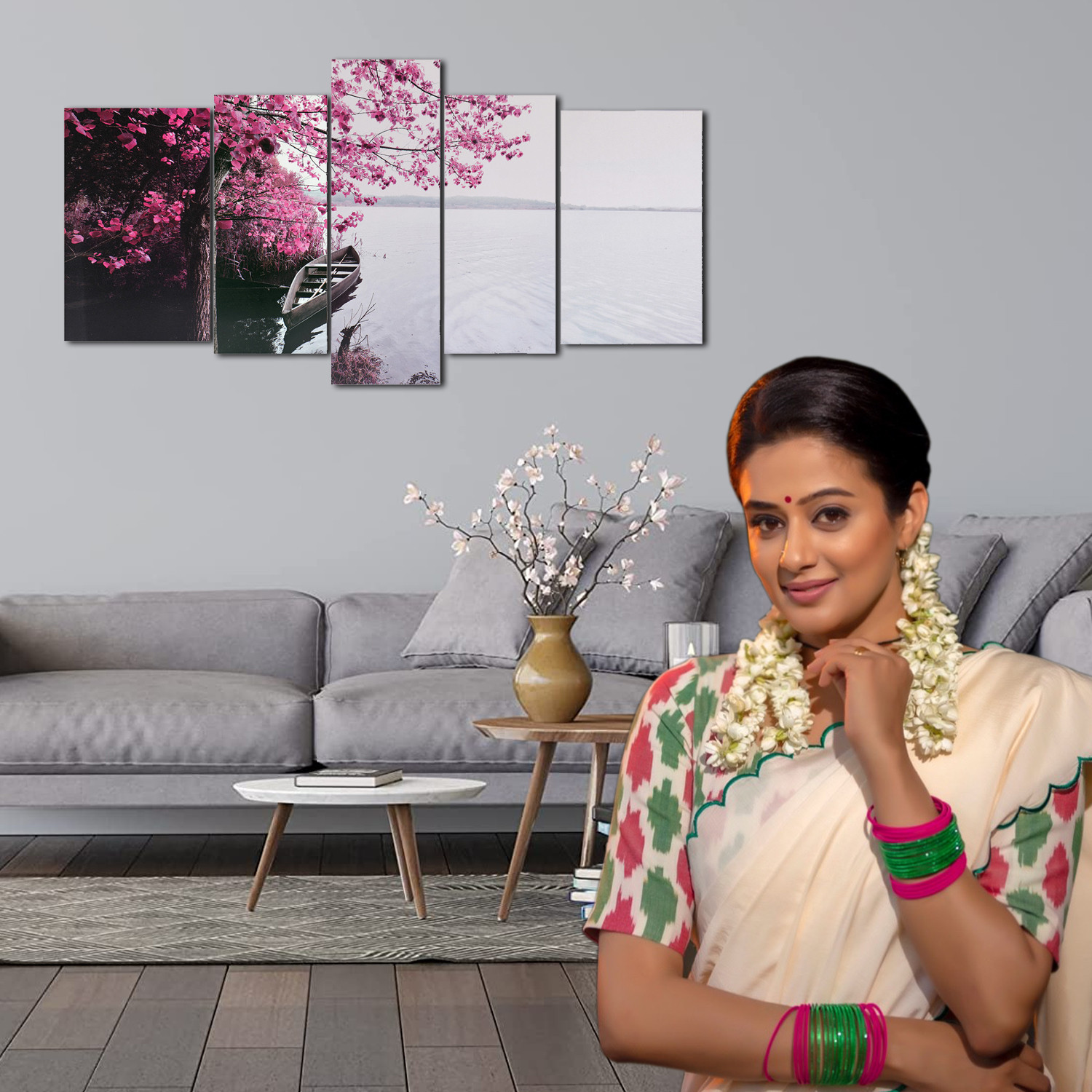 Kuber Industries Wall Paintings | MDF Wooden Wall Art for Living Room | Flower Scenery Wall Sculpture |Painting for Bedroom | Office | Hotels | Gift | 1730KIM3|Pink