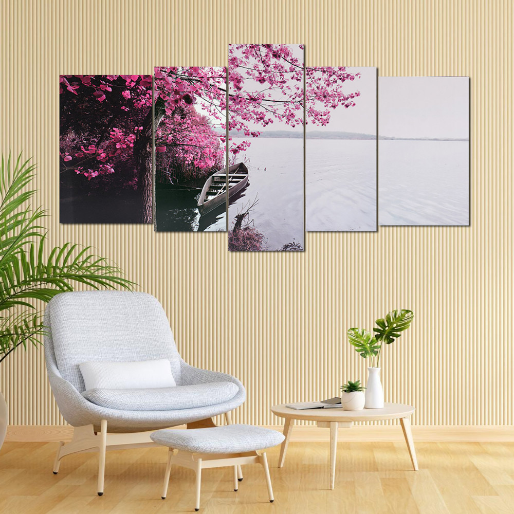 Kuber Industries Wall Paintings | MDF Wooden Wall Art for Living Room | Flower Scenery Wall Sculpture |Painting for Bedroom | Office | Hotels | Gift | 2450KIM3 |5 Piece Set| Pink