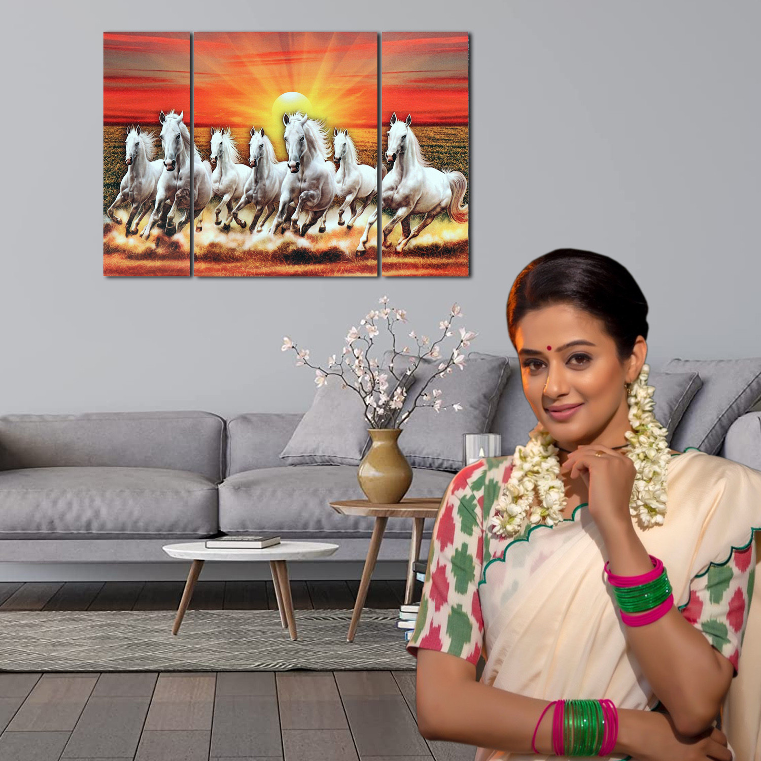 Kuber Industries Wall Paintings | MDF Wooden Wall Art for Living Room |Wall Sculpture | Horse Painting for Bedroom | Office | Hotels | Gift | 1218KIH1 | Orange