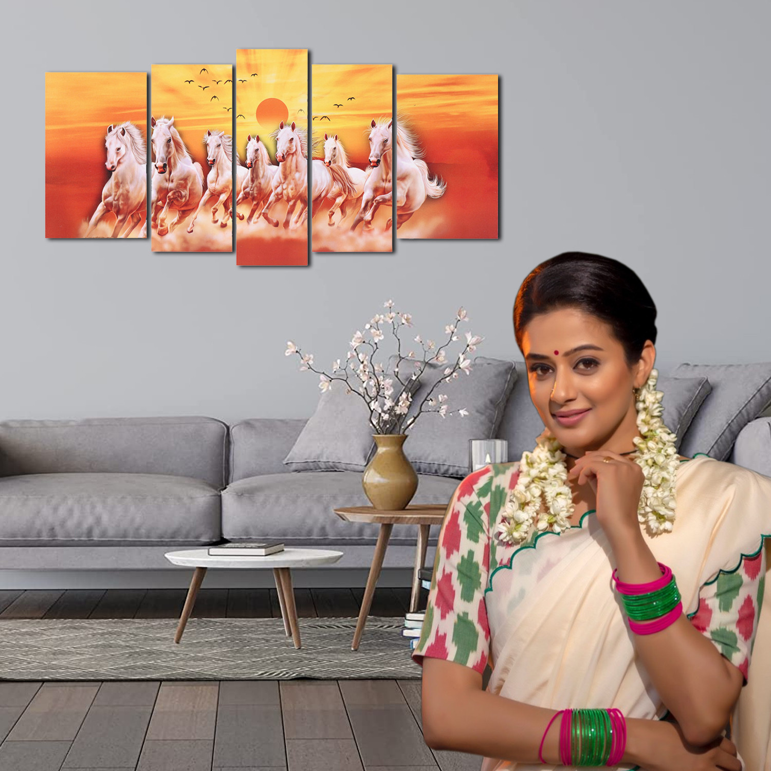 Kuber Industries Wall Paintings | MDF Wooden Wall Art for Living Room |Wall Sculpture | Horse Painting for Bedroom | Office | Hotels | Gift | 1730KIH4| Orange