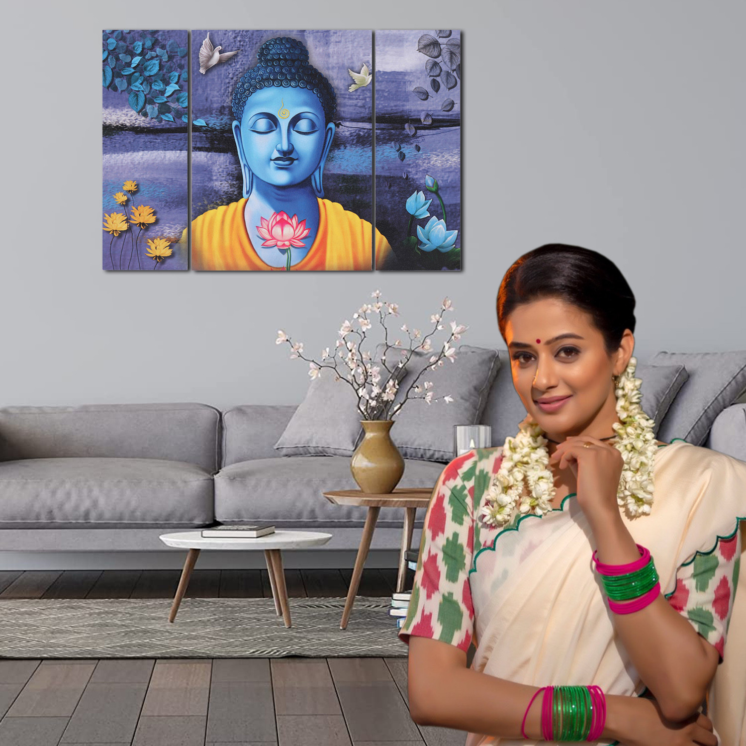 Kuber Industries Wall Paintings | MDF Wooden Wall Art for Living Room |Wall Sculpture | Lord Buddha Painting for Bedroom | Office | Hotels | Gift | 1218KIB1| Purple