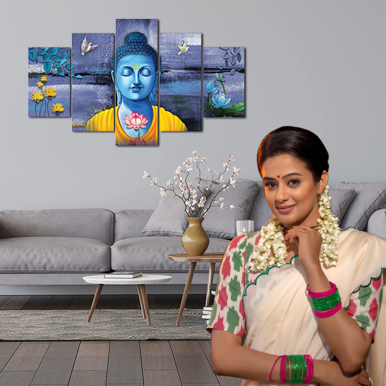 Kuber Industries Wall Paintings | MDF Wooden Wall Art for Living Room |Wall Sculpture | Lord Buddha Painting for Bedroom | Office | Hotels | Gift | 1730KIB1| Purple